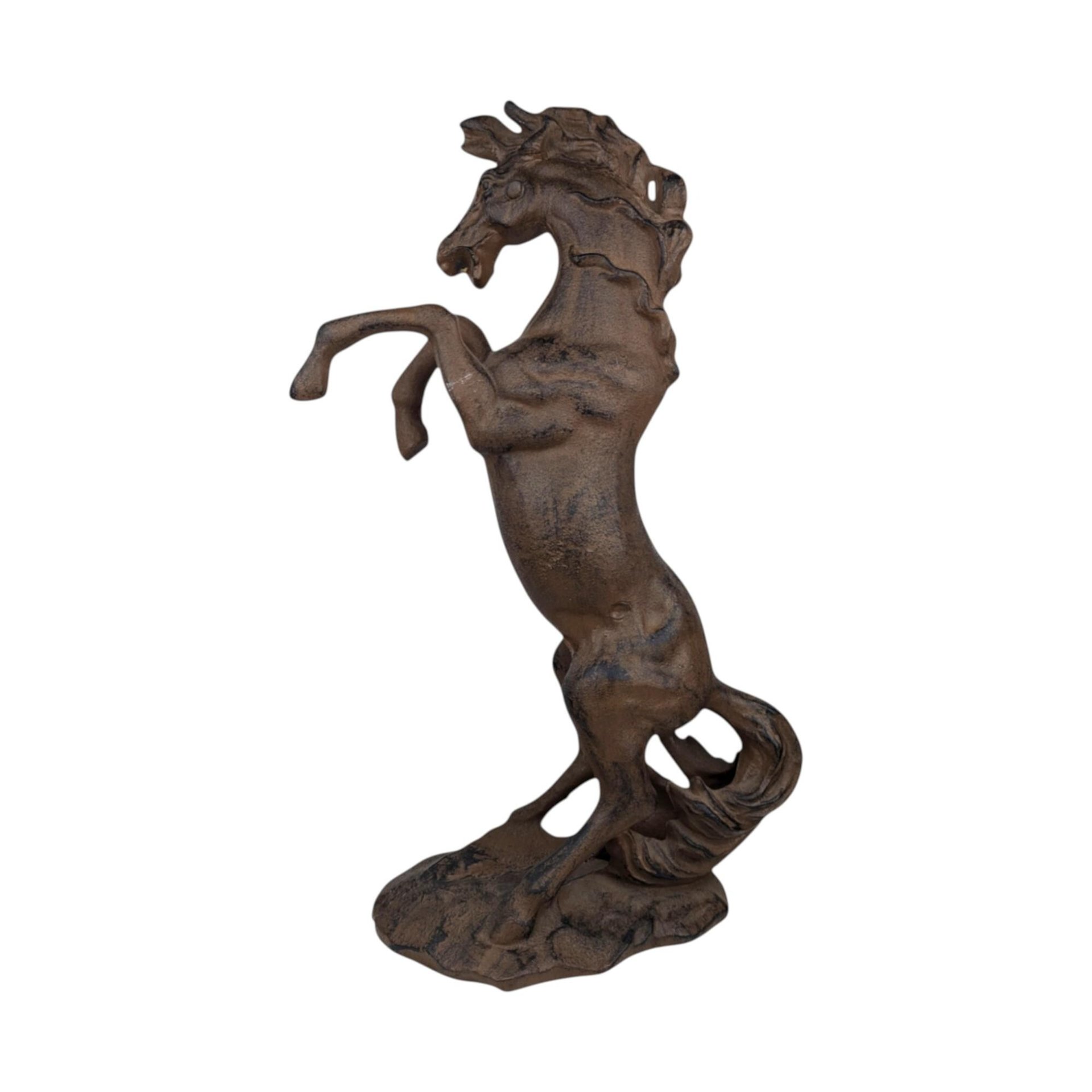 Vintage Cast Iron Rearing Horse Statue: Equestrian Farmhouse Decor