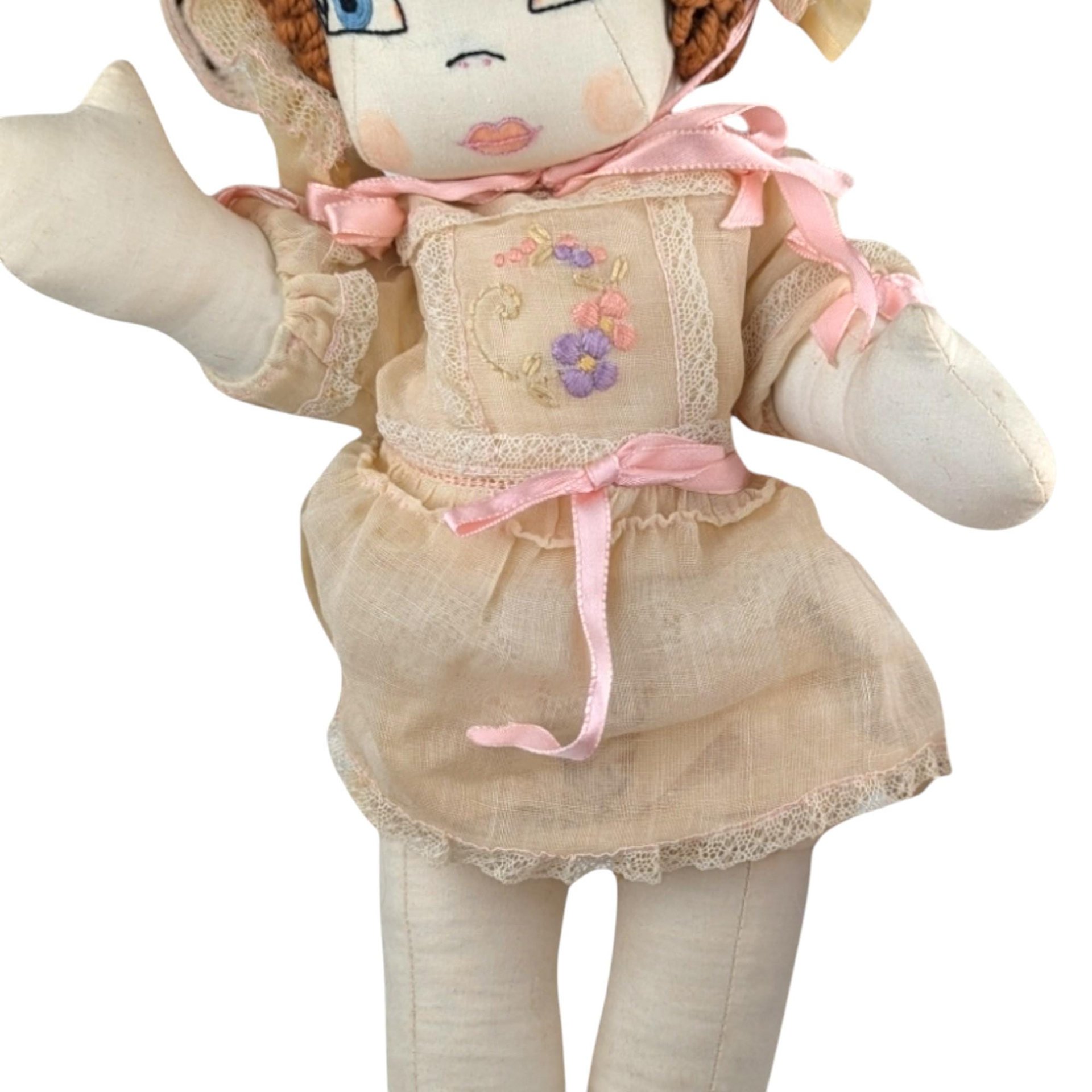 Vintage Handmade Cloth Doll: 17" Collectible Doll with Bonnet