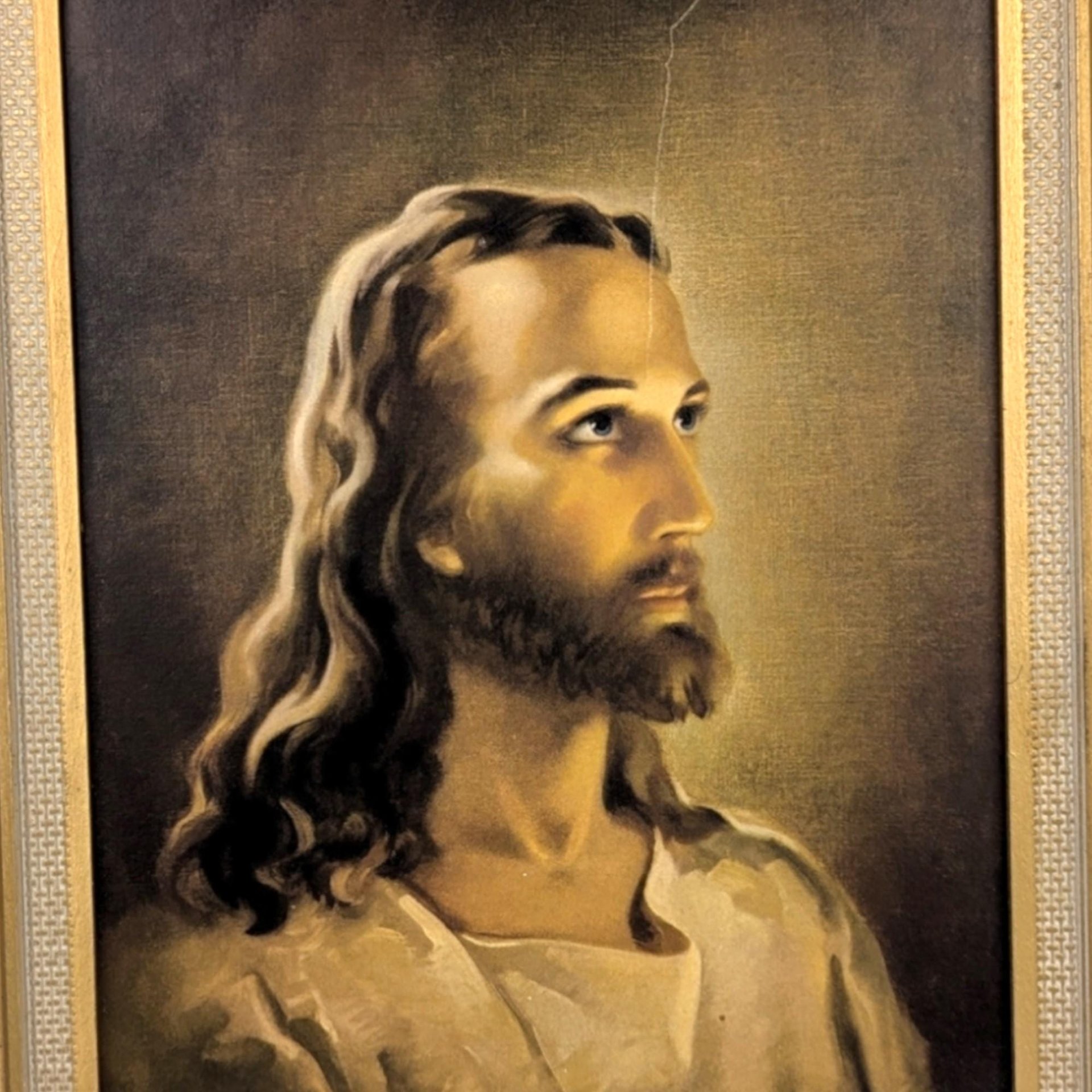 Vintage Warner Sallman "Head of Christ" Print: Kriebel & Bates Lithograph