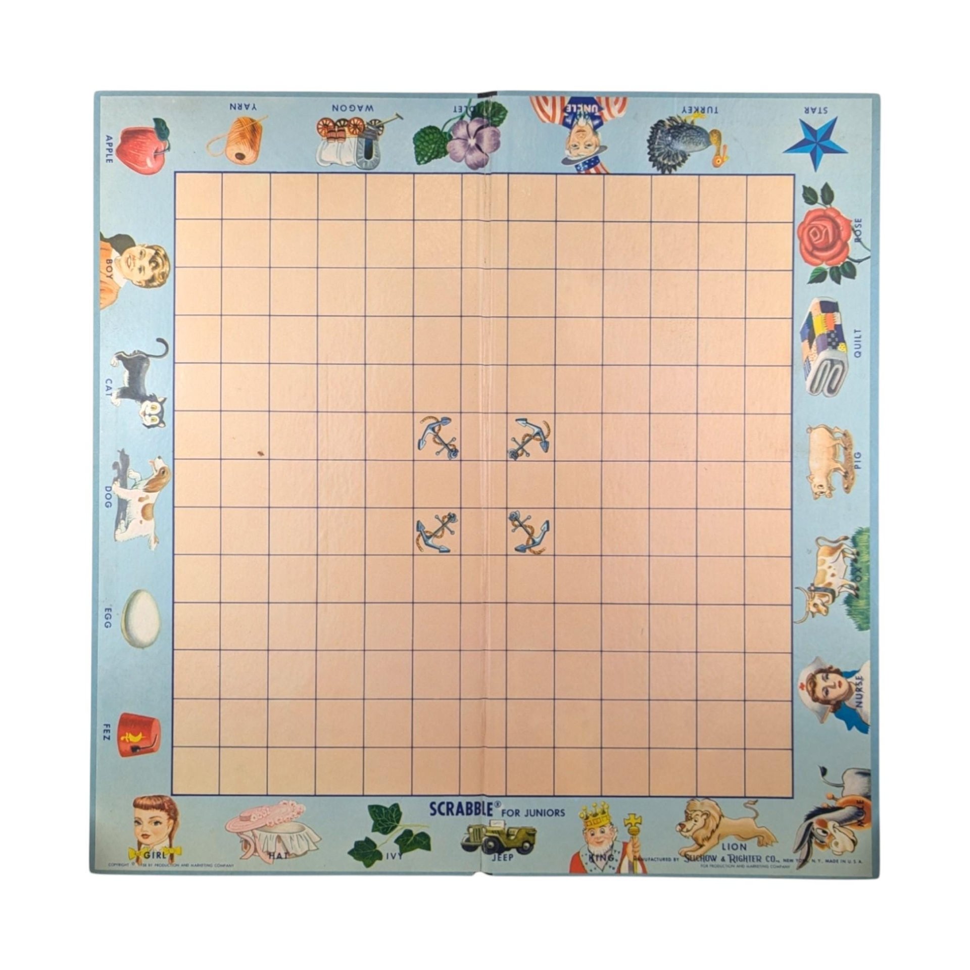 Vintage 1958 Scrabble for Juniors Game: Selchow & Righter Children's Crossword Game