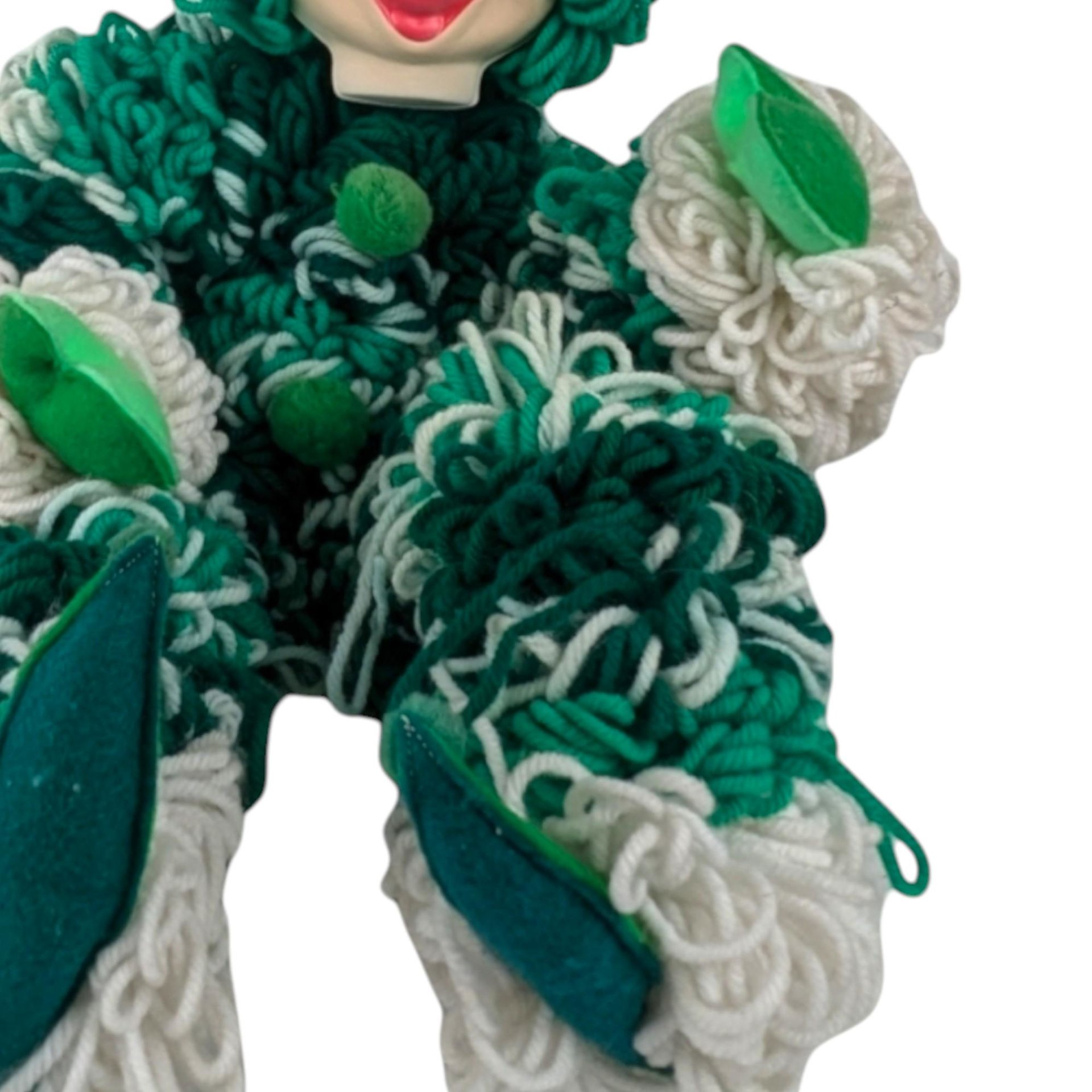 Vintage Handmade Yarn Clown, Green and White Clown Doll, Whimsical Decor, Collectible Clown, Unique Gift