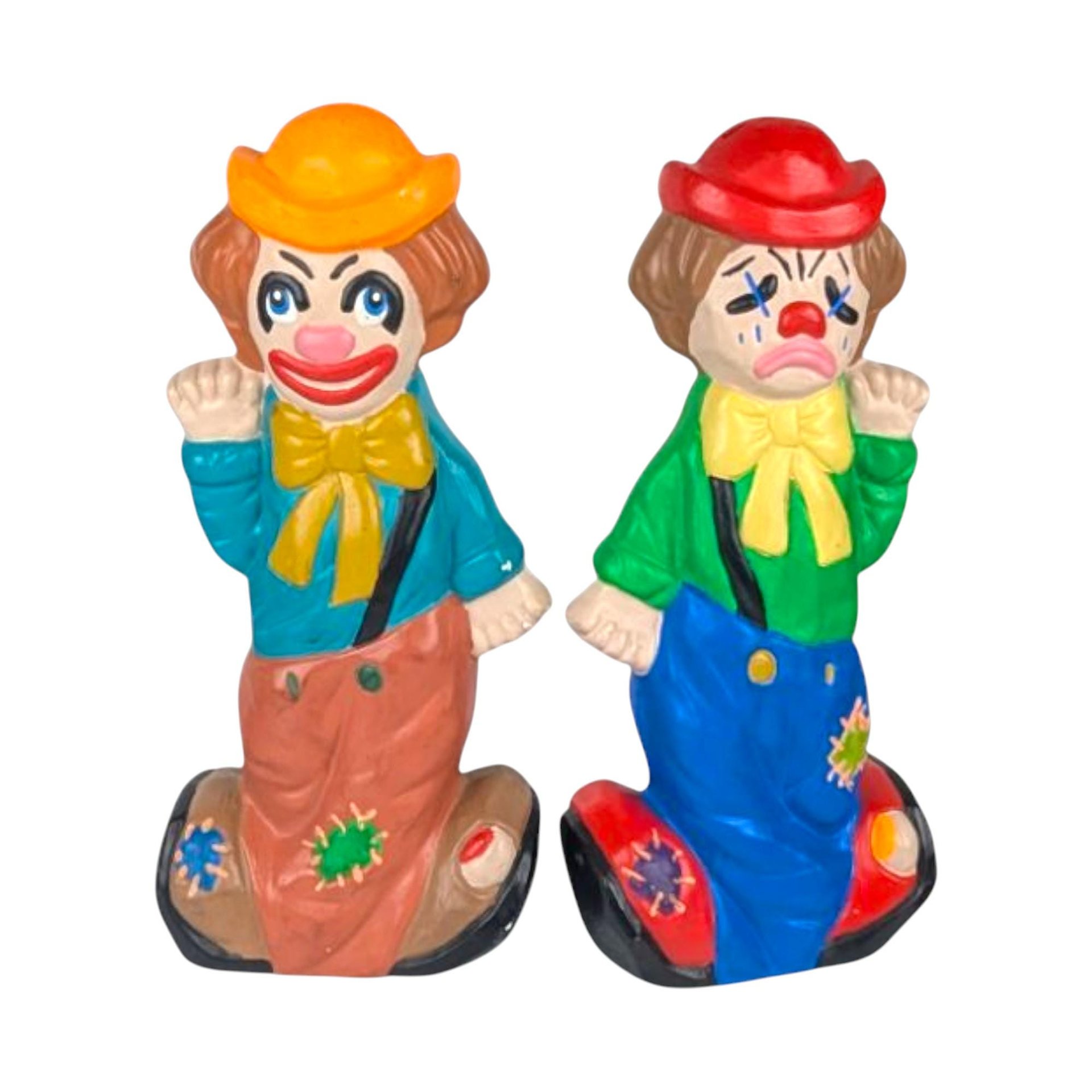 1975 Ceramic Two-Face Clown Bank Pair, Vintage Happy Sad Piggy Banks, Circus Decor