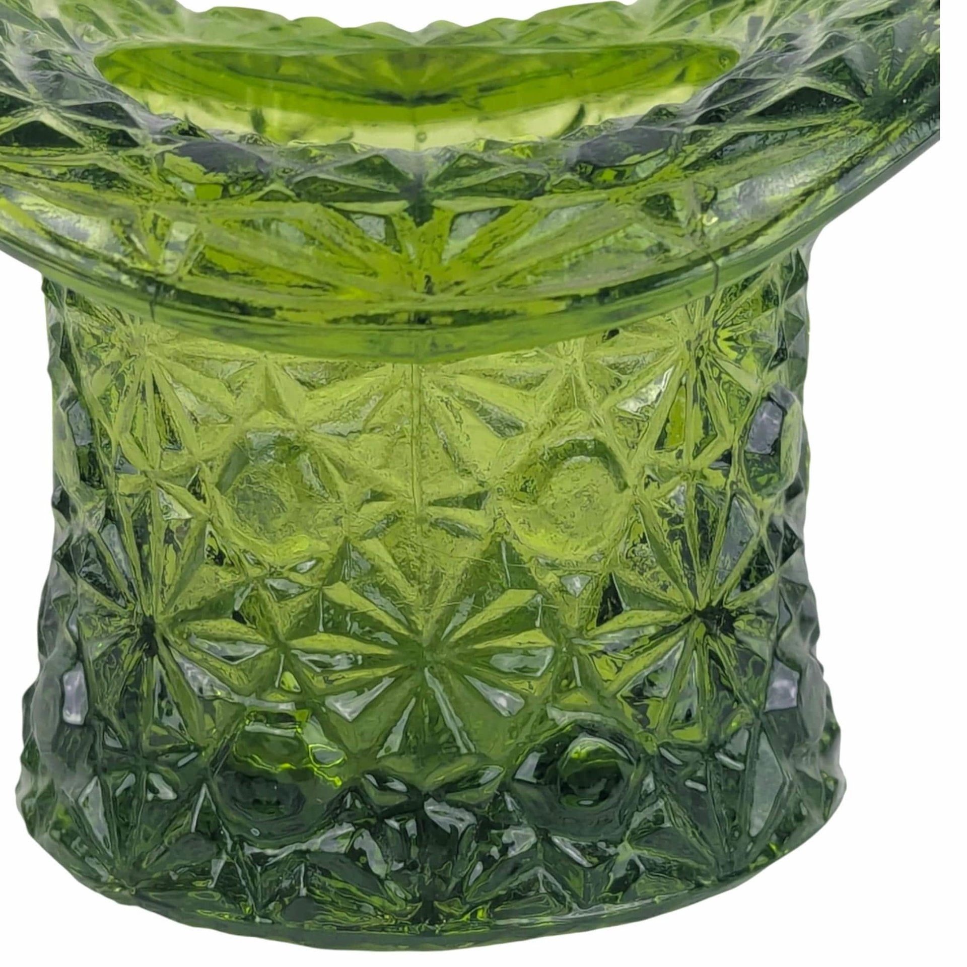 Vintage Green Glass Top Hat, Daisy and Button Pattern Glass, Mid Century Toothpick Holder or Match Striker, Novelty Art Glass Decor
