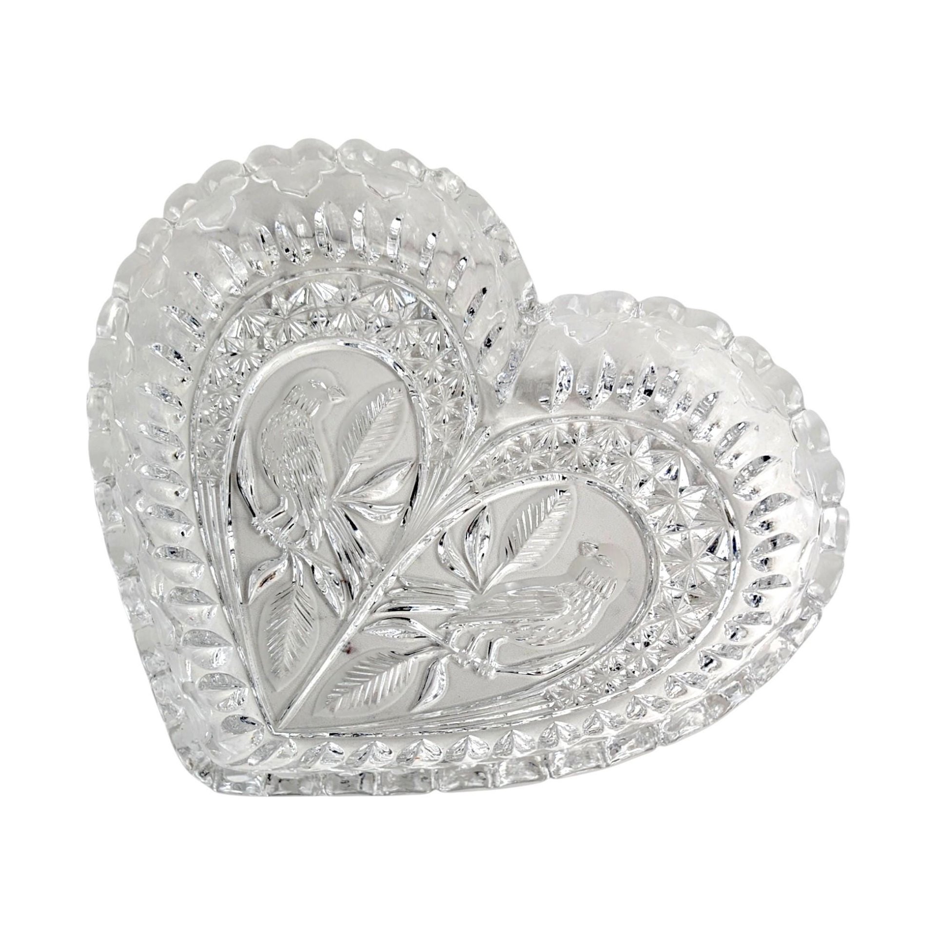 Vintage Hofbauer Byrdes Crystal Heart Dish: Lovebirds Design