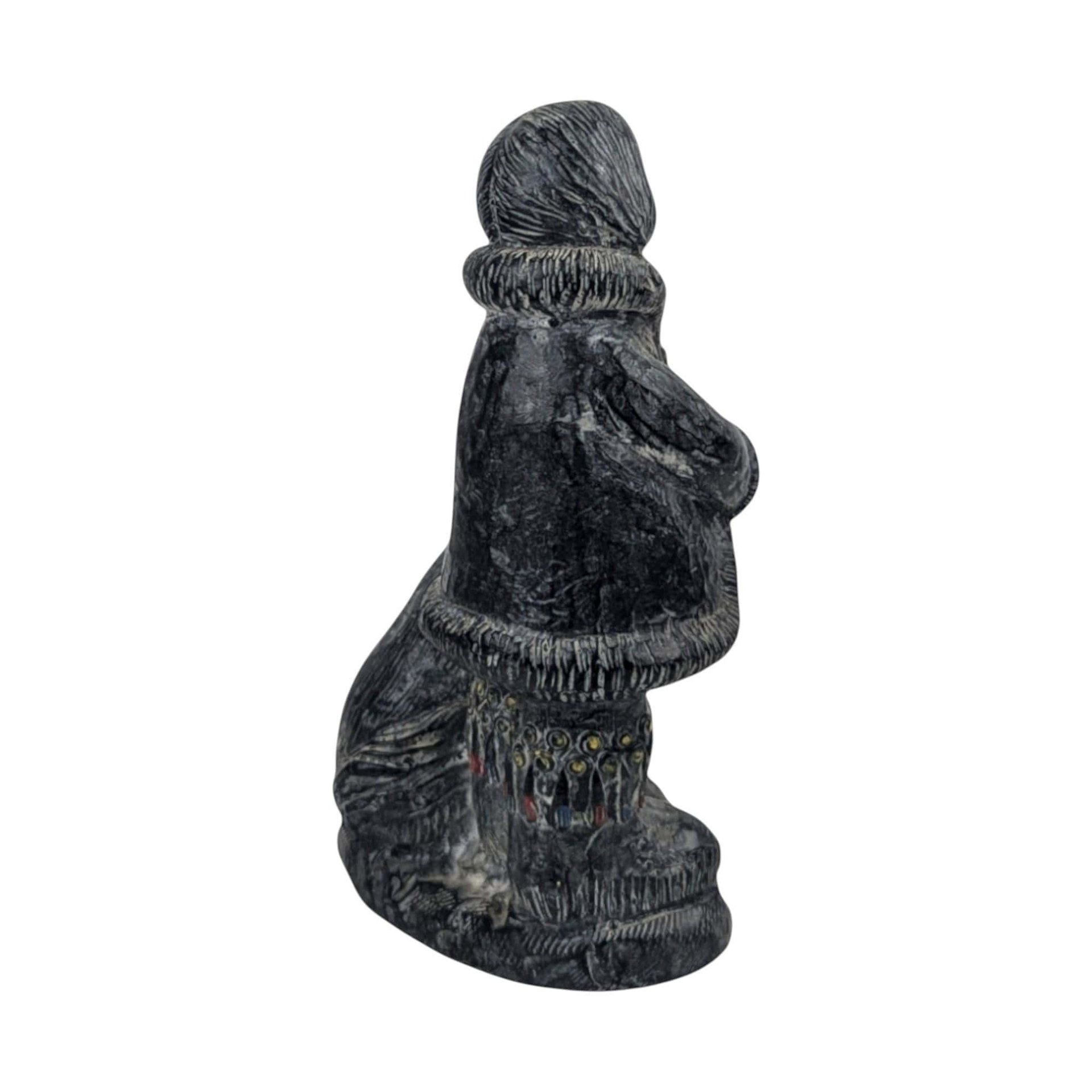 Hand-Carved Stone & Marble Inuit Sculpture: Eskimo with Dog