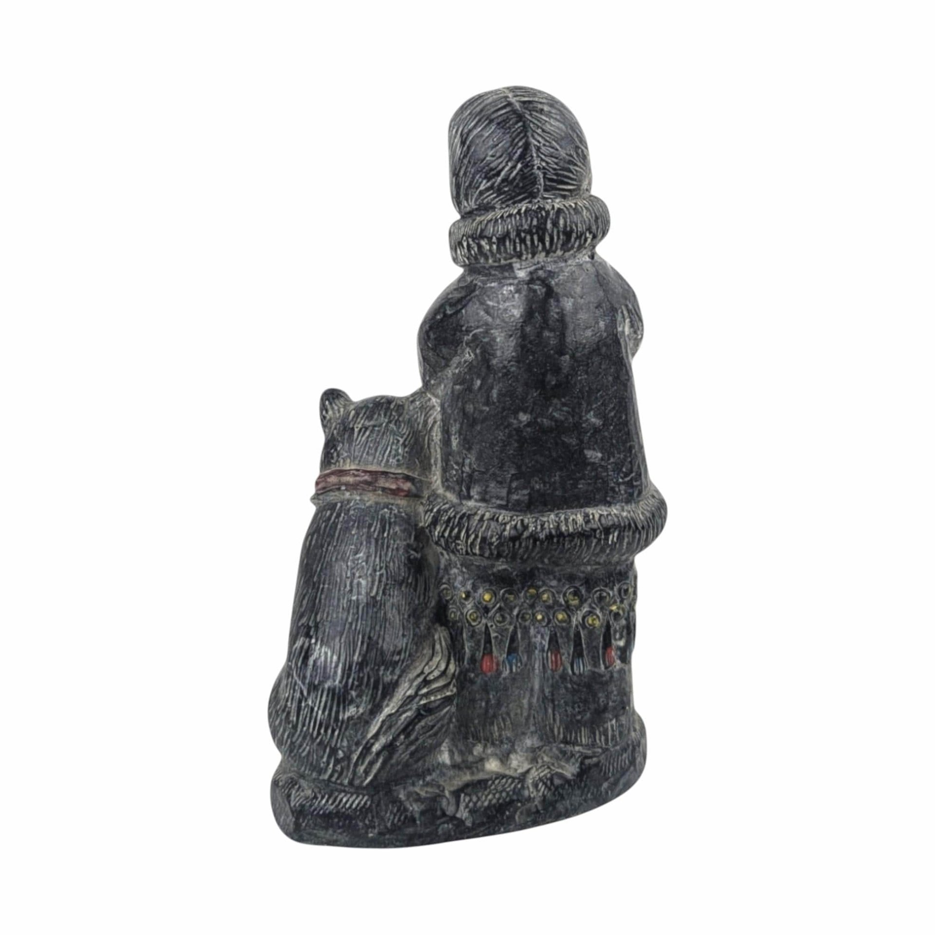 Hand-Carved Stone & Marble Inuit Sculpture: Eskimo with Dog