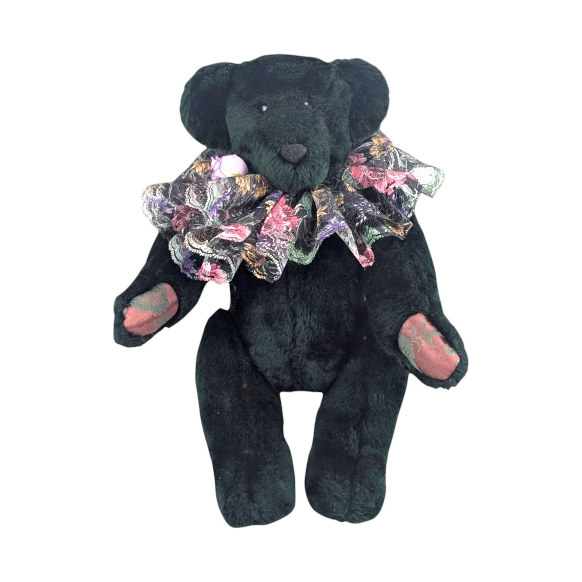 Vintage 1994 Green Teddy Bear: Floral Lace Collar, Collectible Plush