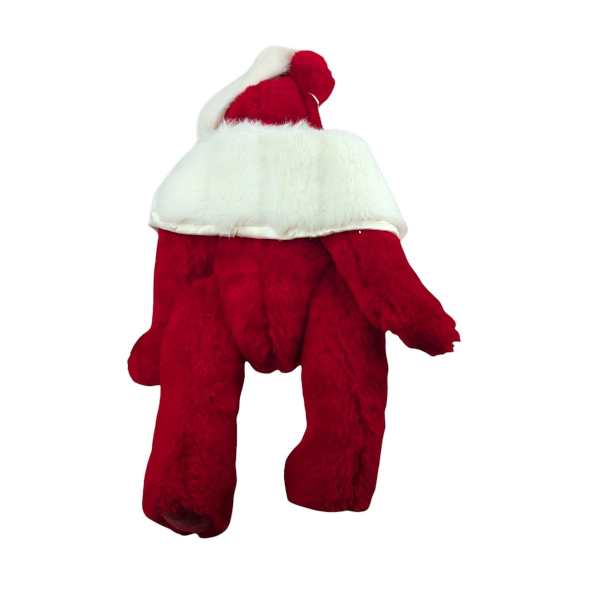 Vintage 1993 Johnson Creations Red Teddy Bear: Christmas Plush with Faux Fur Hat