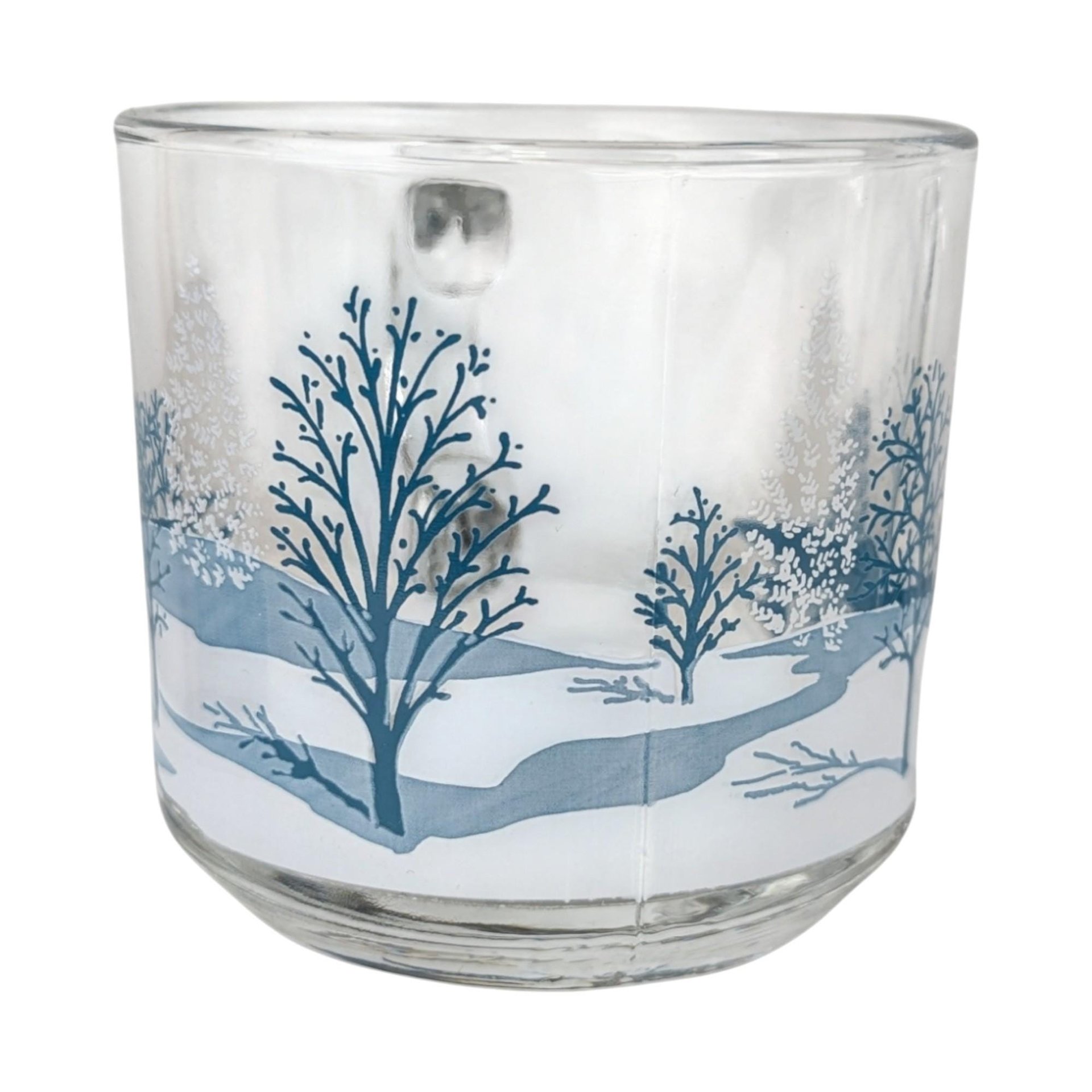 Anchor Hocking Winter Scene Mugs (Set of 4) - Blue and White Christmas Mugs