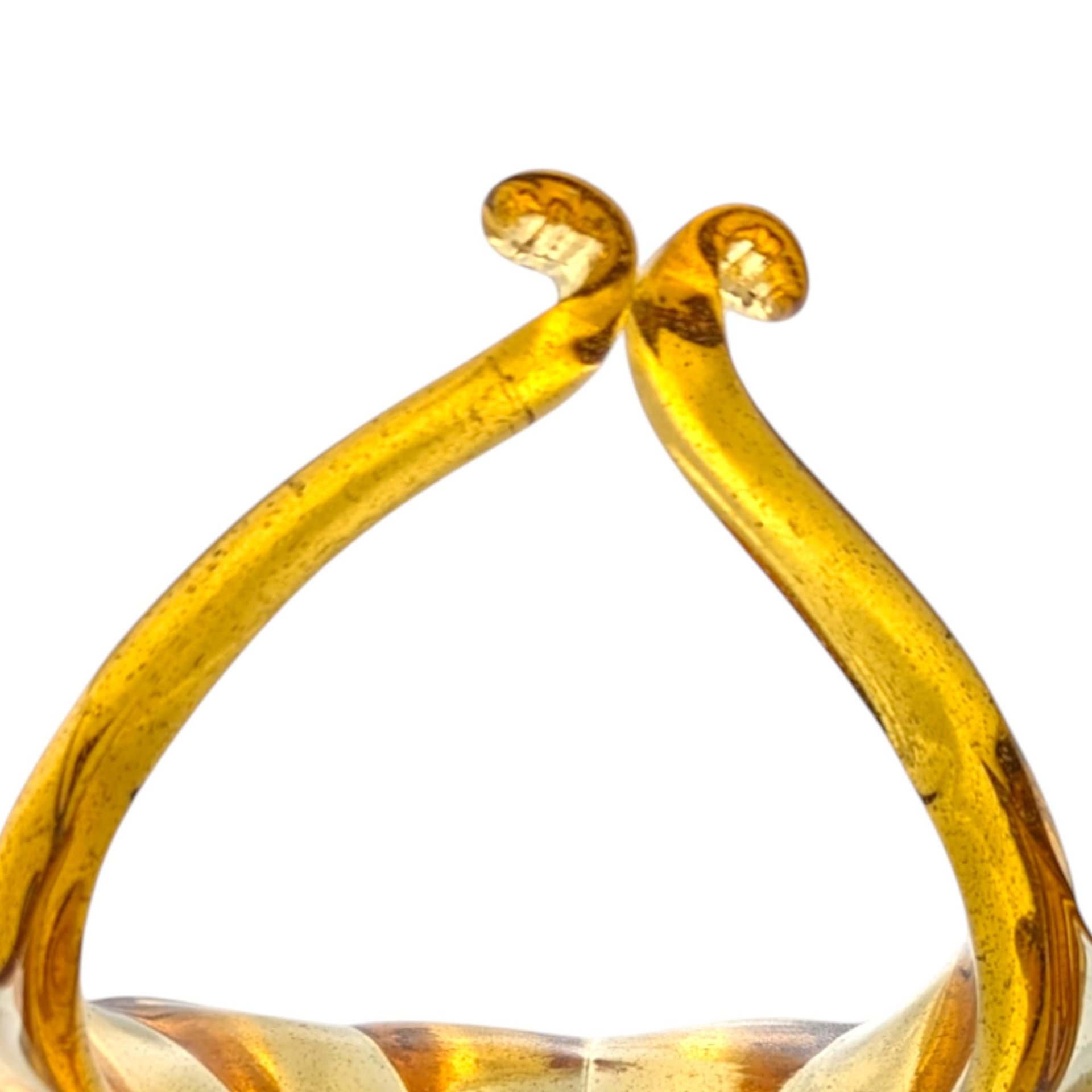 Vintage Amber Art Glass Basket: Mid Century Hand Blown Decor