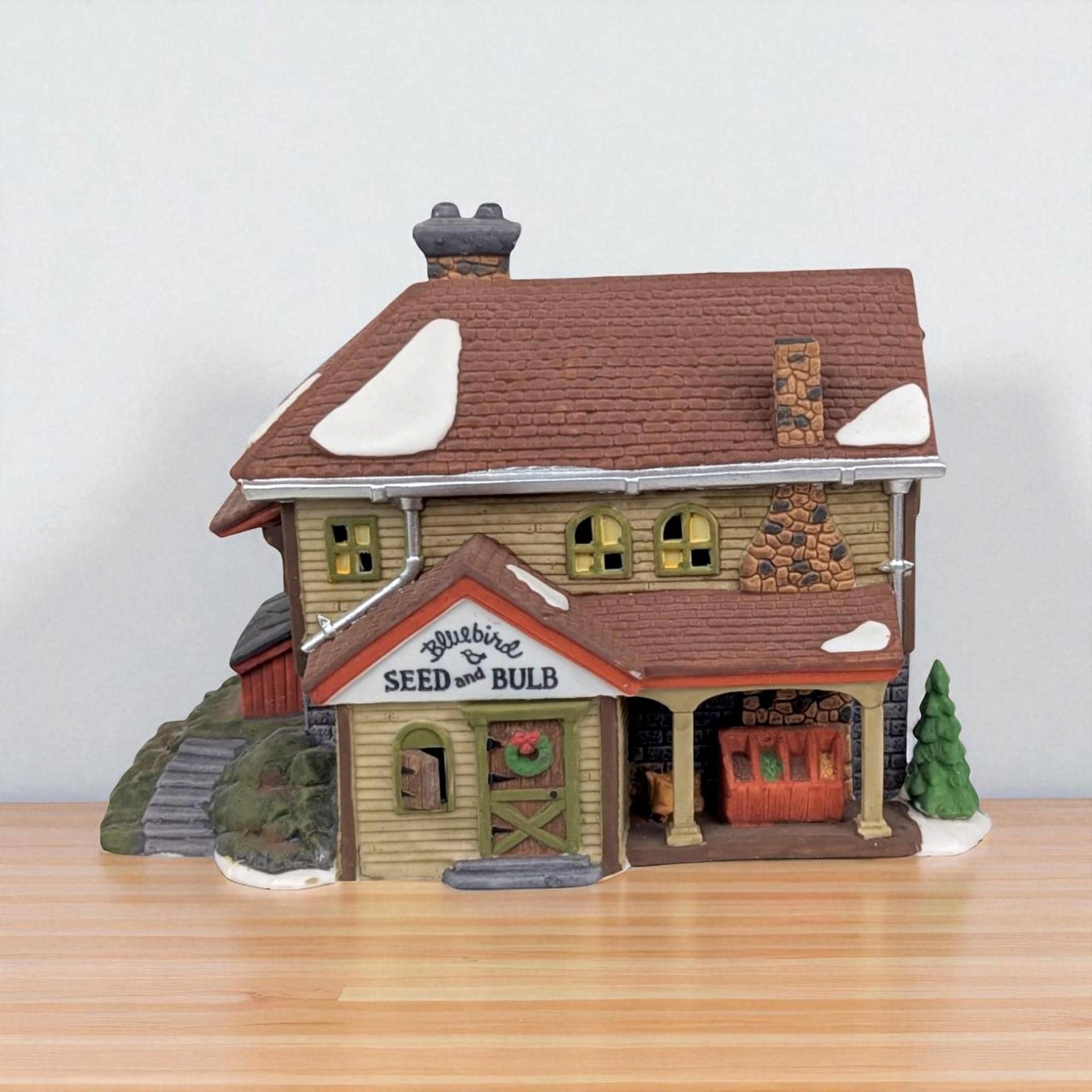 Vintage Dept 56 Bluebird Seed & Bulb Lighted Porcelain House - New England Village Christmas Display