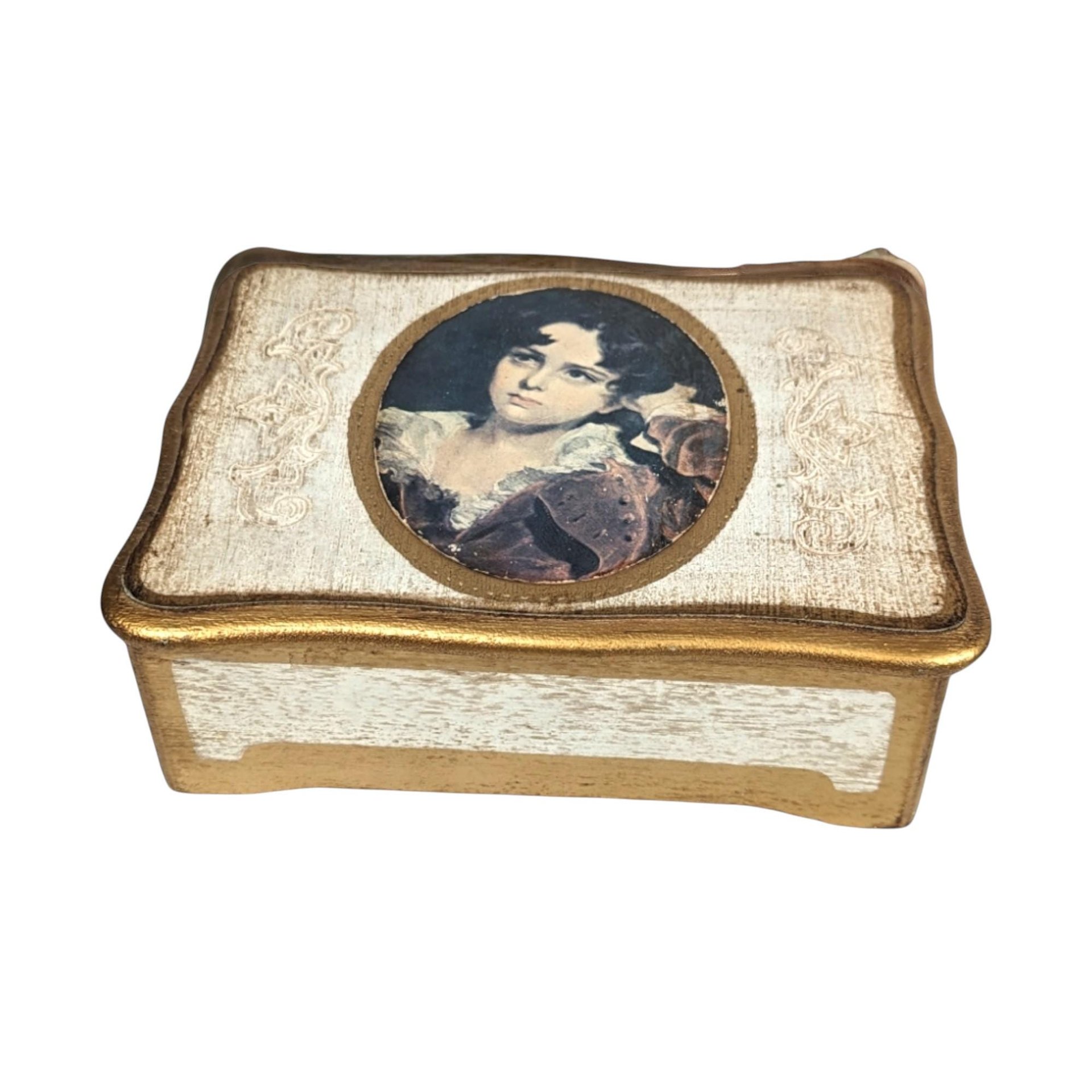 Vintage Wooden Music Box: Red Boy by Sir Thomas Lawrence