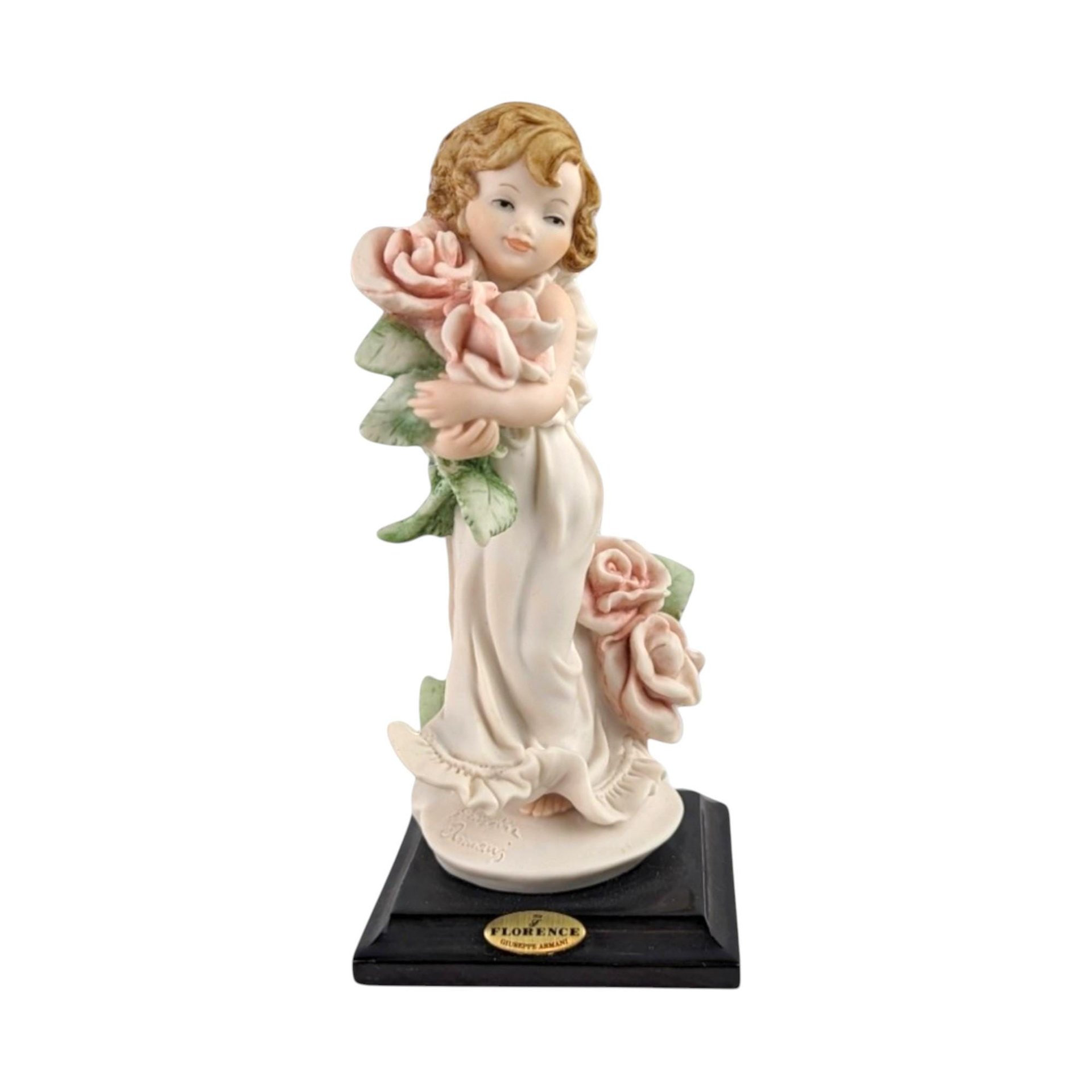 Vintage Florence Rosette Figurine: Giuseppe Armani Porcelain Girl with Roses