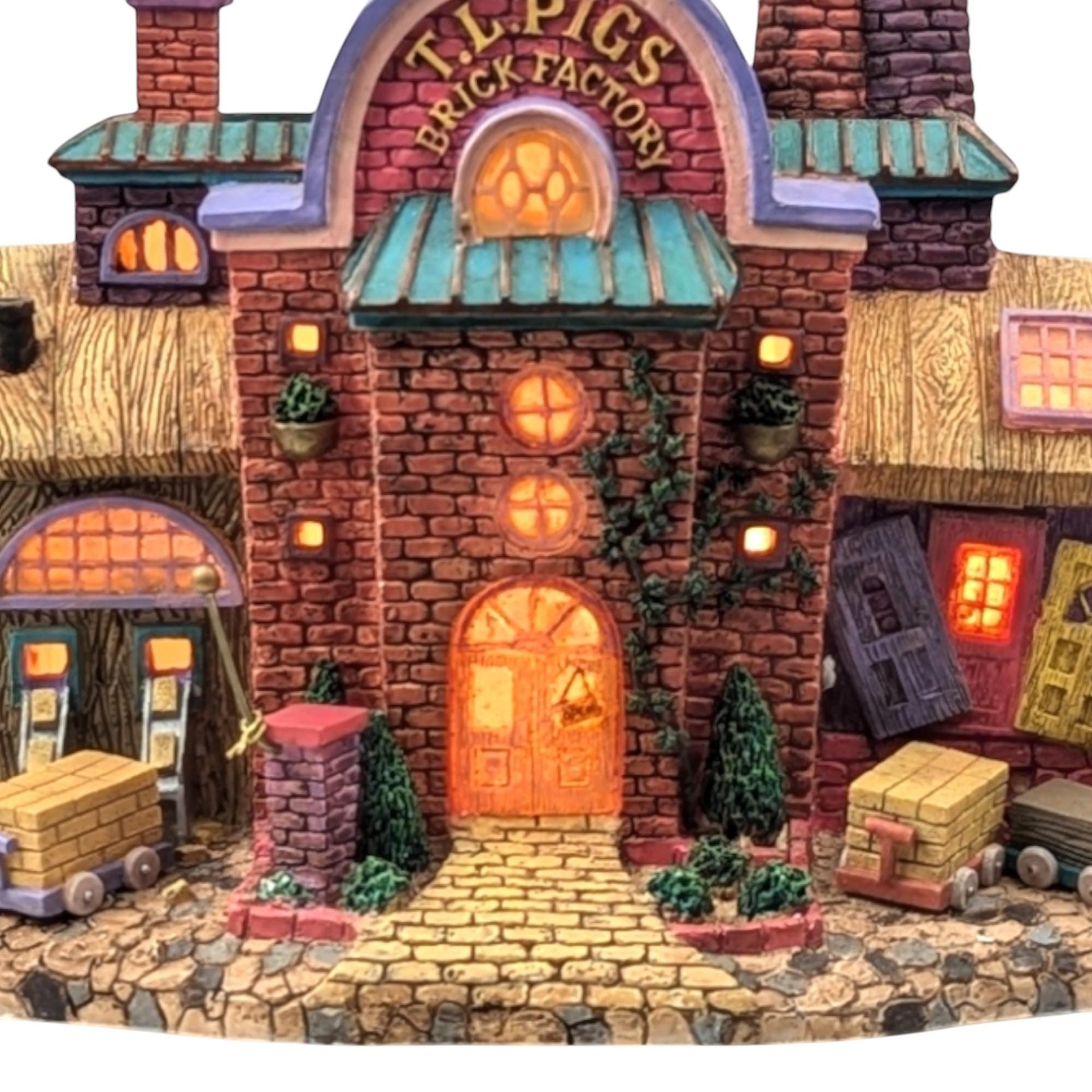 Vintage Dept 56 T.L. Pigs Brick Factory: Christmas Village Lit Building