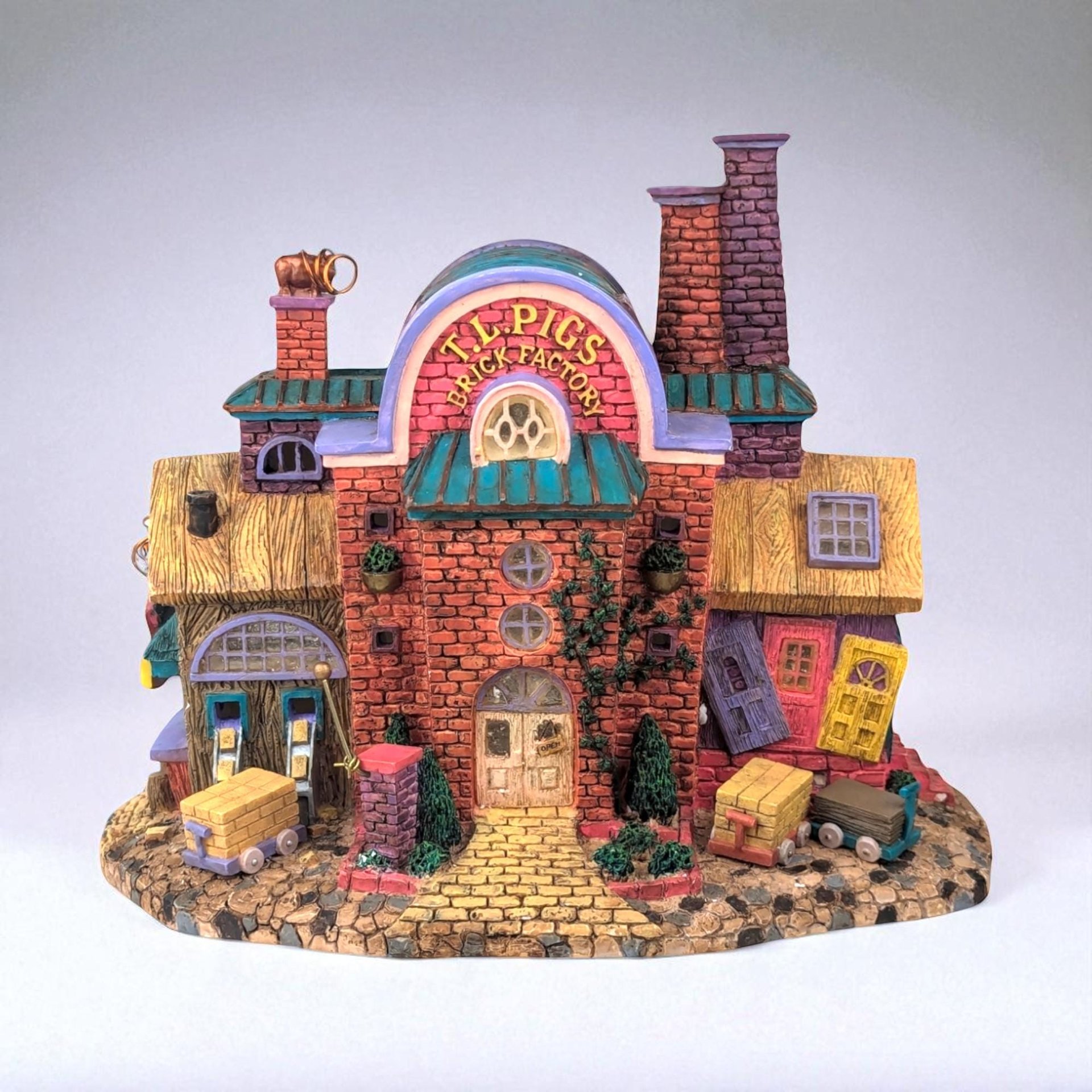 Vintage Dept 56 T.L. Pigs Brick Factory: Christmas Village Lit Building