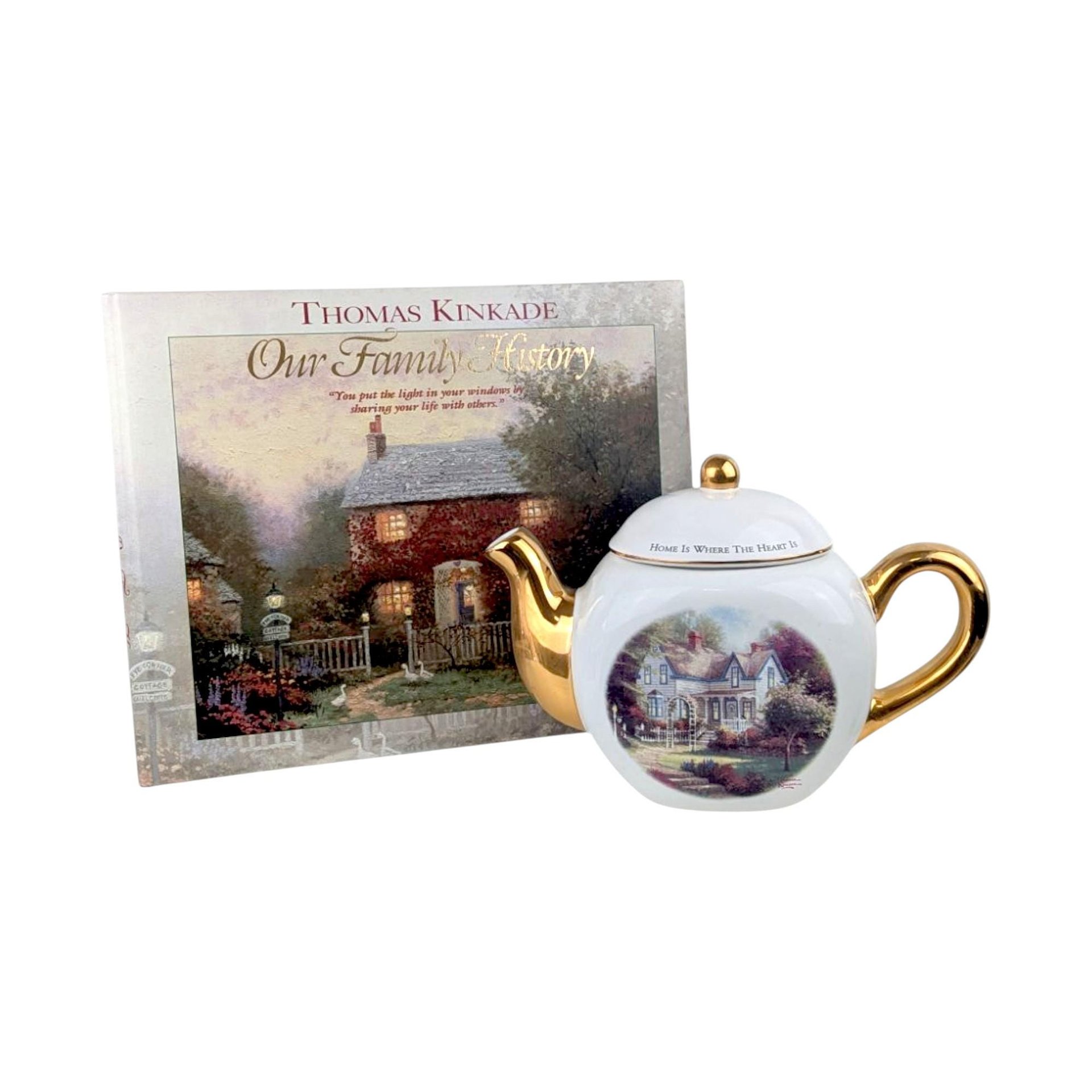 Vintage Thomas Kinkade Teapot & Family History Book Set