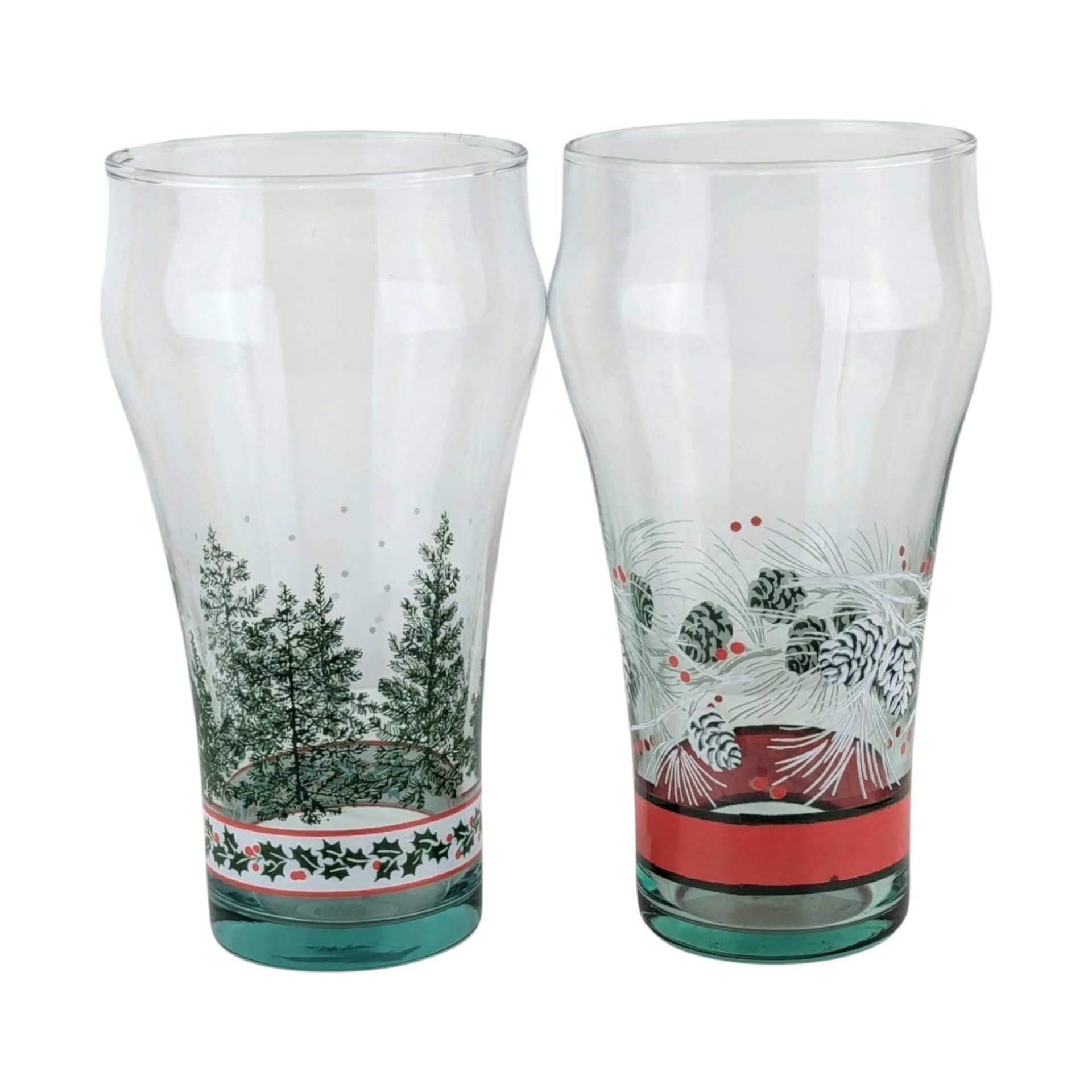 Vintage Coca-Cola Christmas Glasses (Set of 4) - Pine Cone & Tree Design