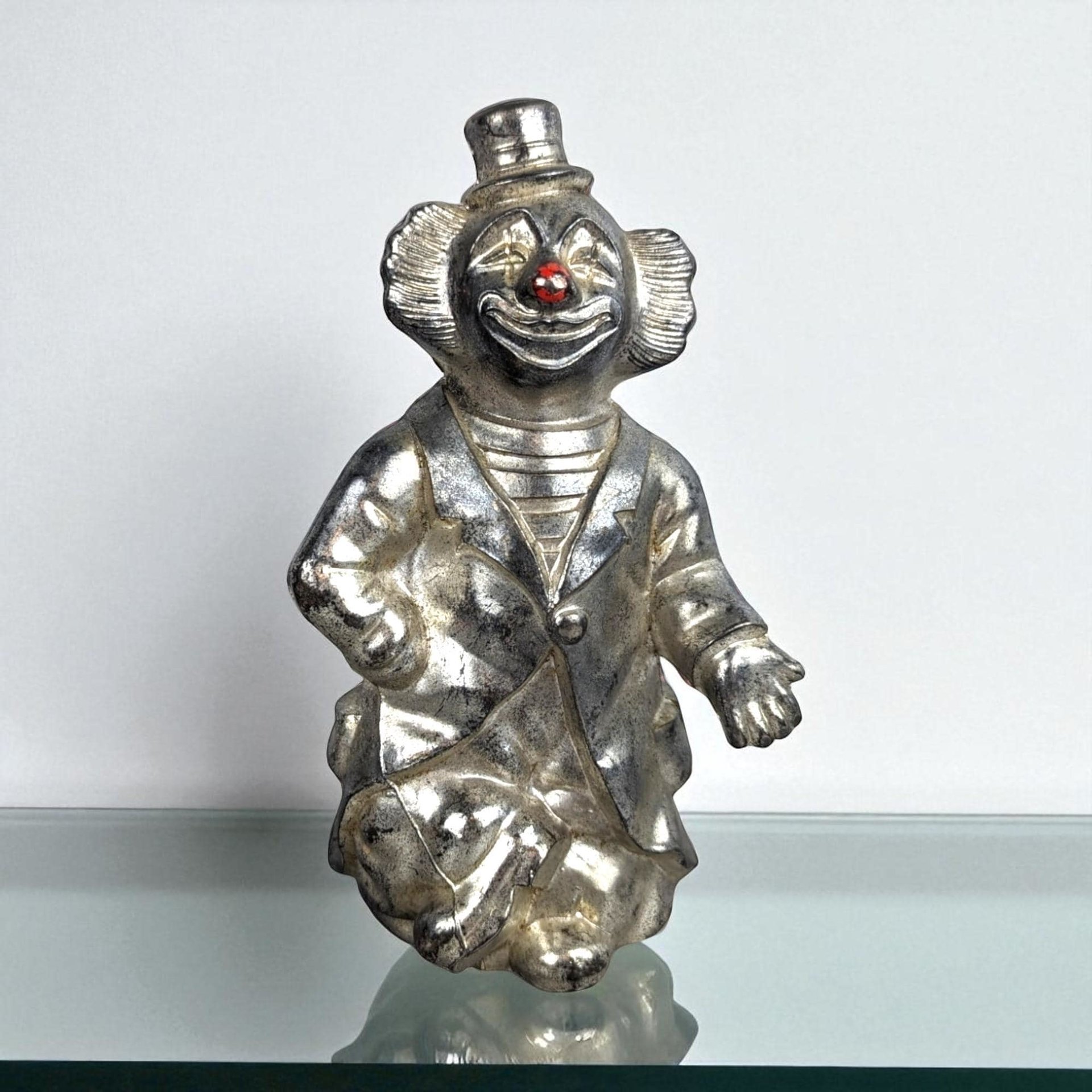 Vintage Silver Metal Clown Bank: Retro Coin Savings