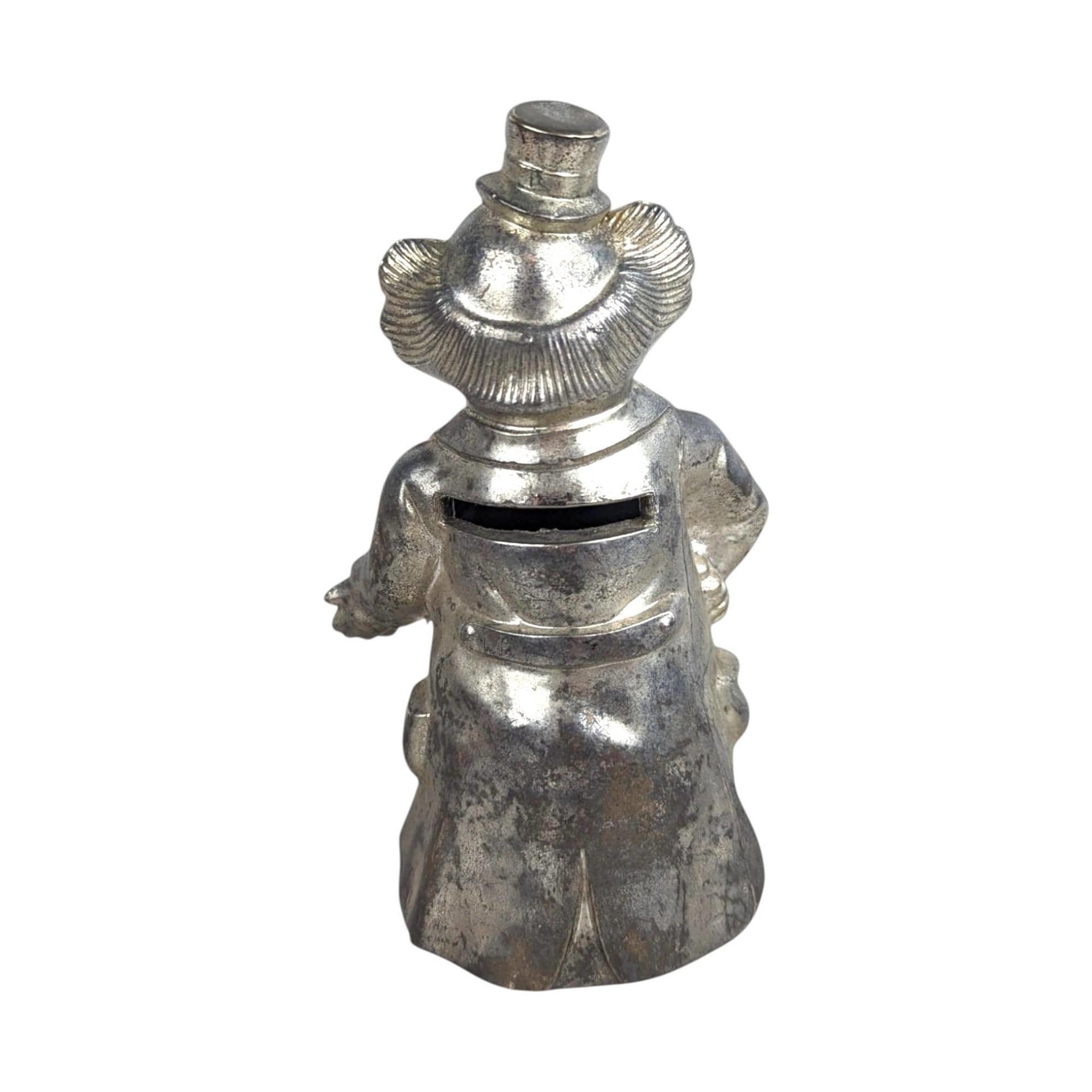Vintage Silver Metal Clown Bank: Retro Coin Savings