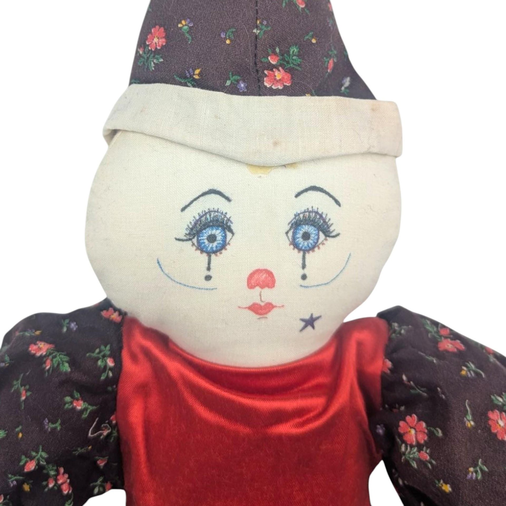 Vintage Handmade Cloth Clown Doll: 20 Inch Folk Art Jester