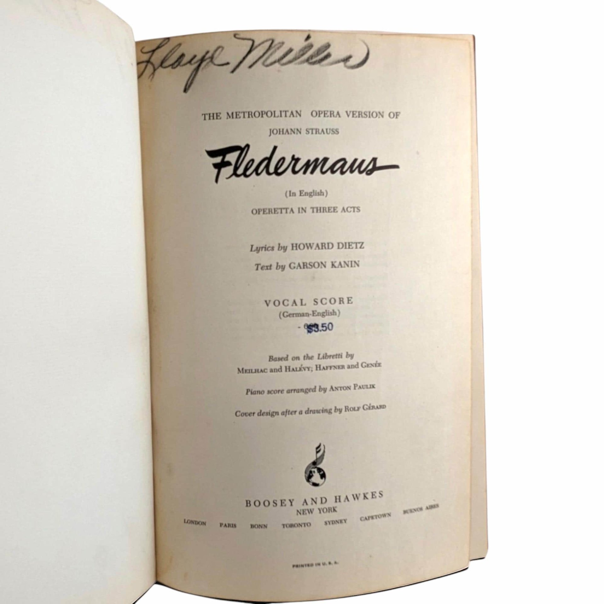 Vintage 1951 Fledermaus Vocal Score: Johann Strauss Metropolitan Opera Sheet Music