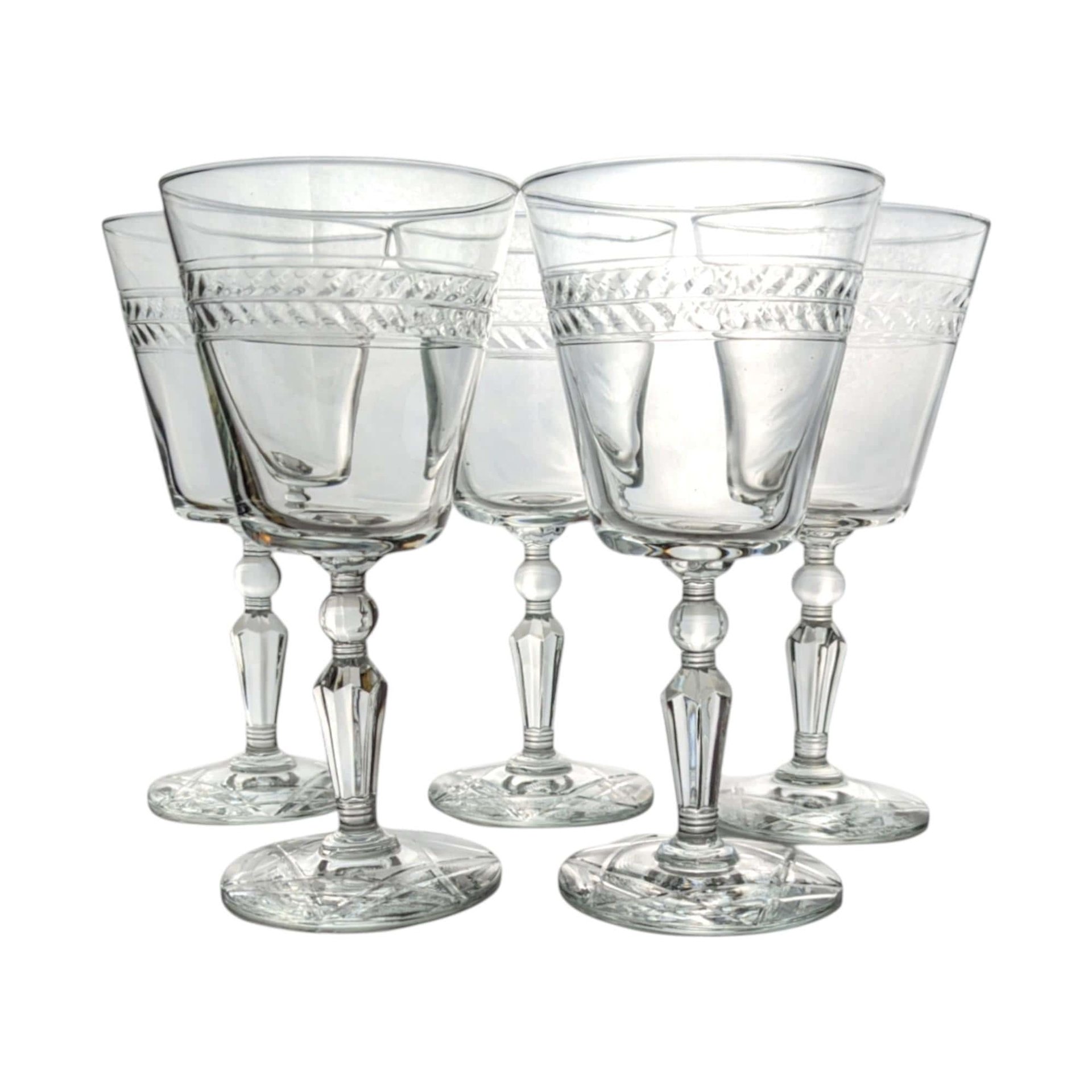 Etched Rock Sharpe Jefferson Water Glasses - Mid-Century Barware, Set of 5