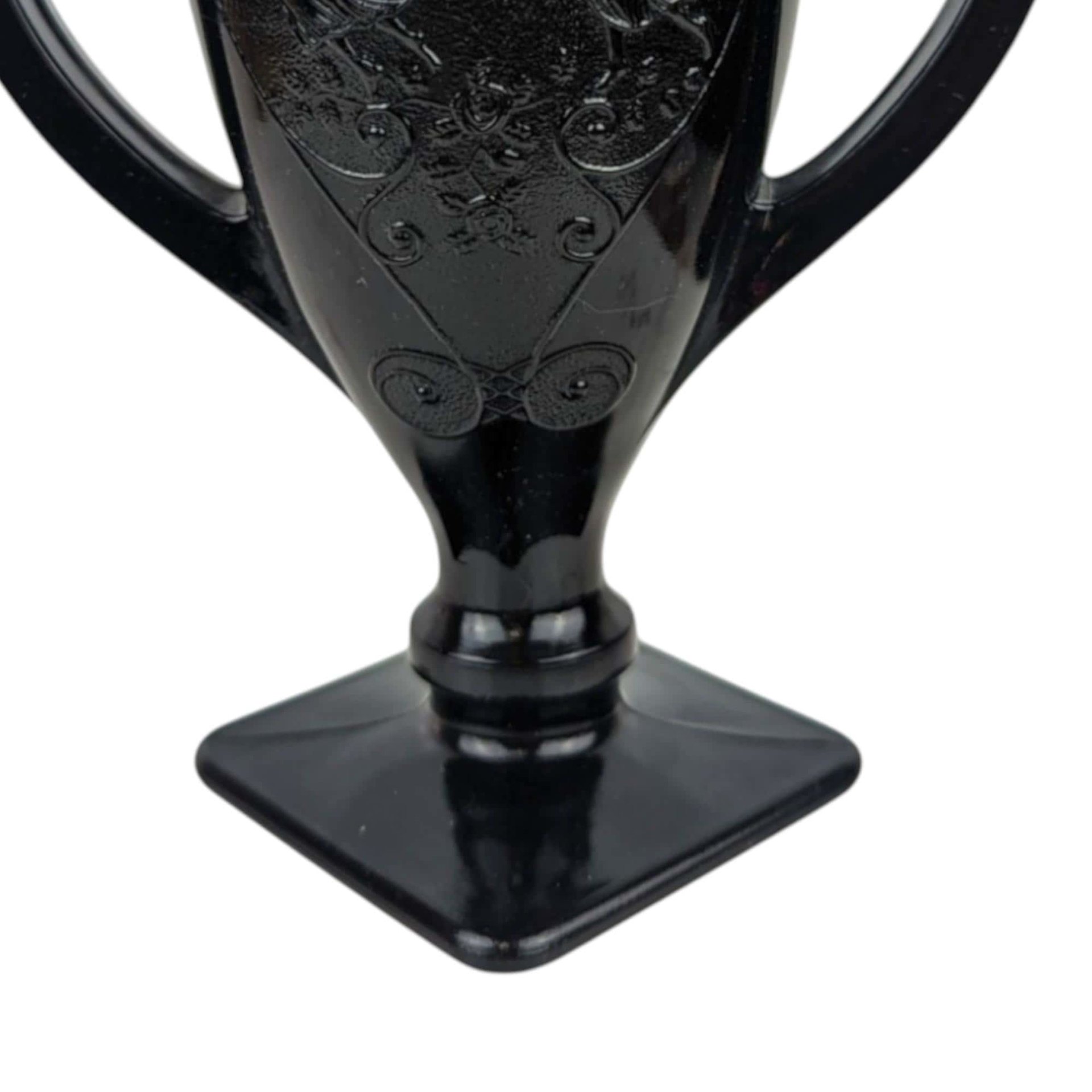 Vintage L.E. Smith Dancing Nymphs Vase: Black Amethyst Art Deco Glassware