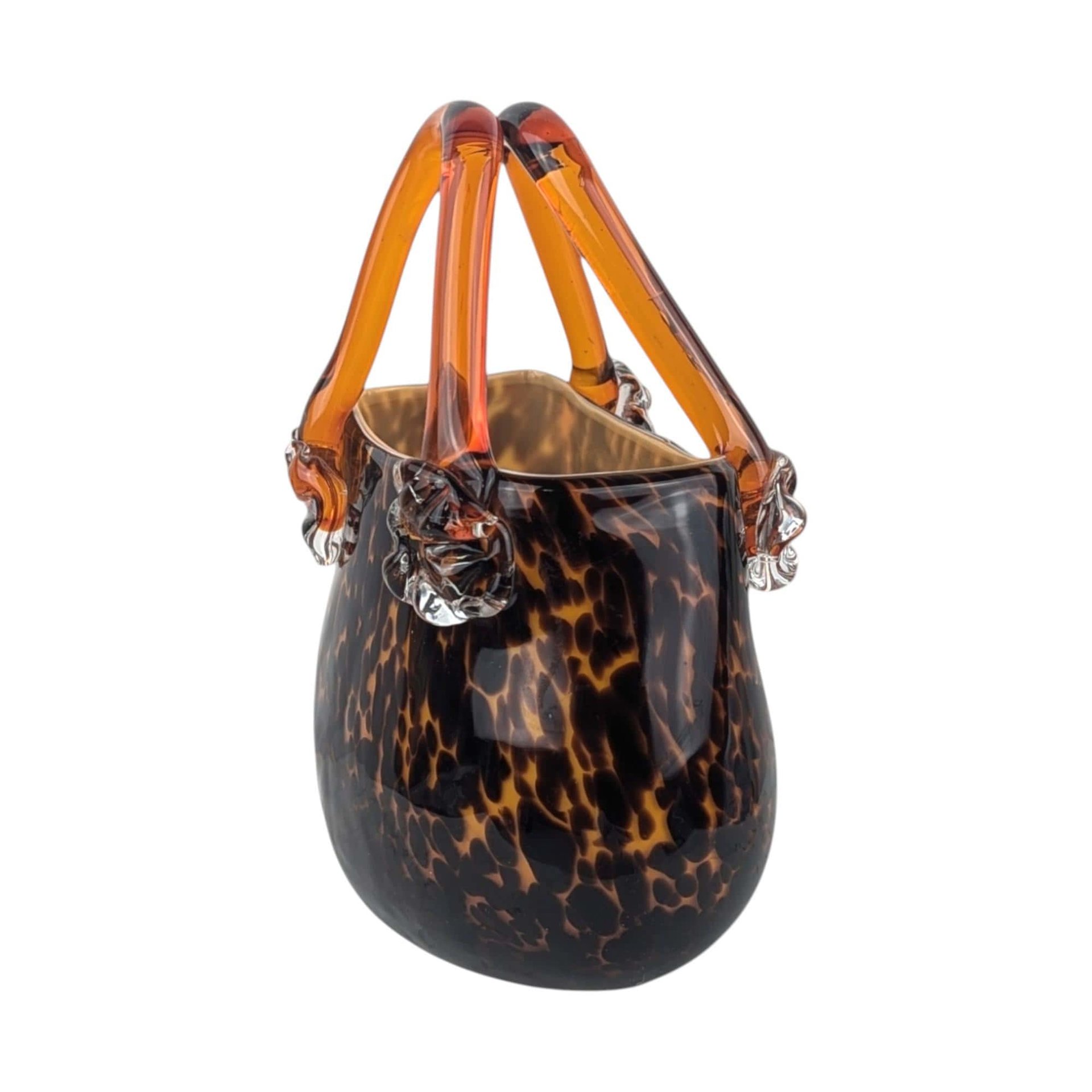 Vintage Art Glass Purse Figurine: Brown & Amber Sculpture, Fall Decor