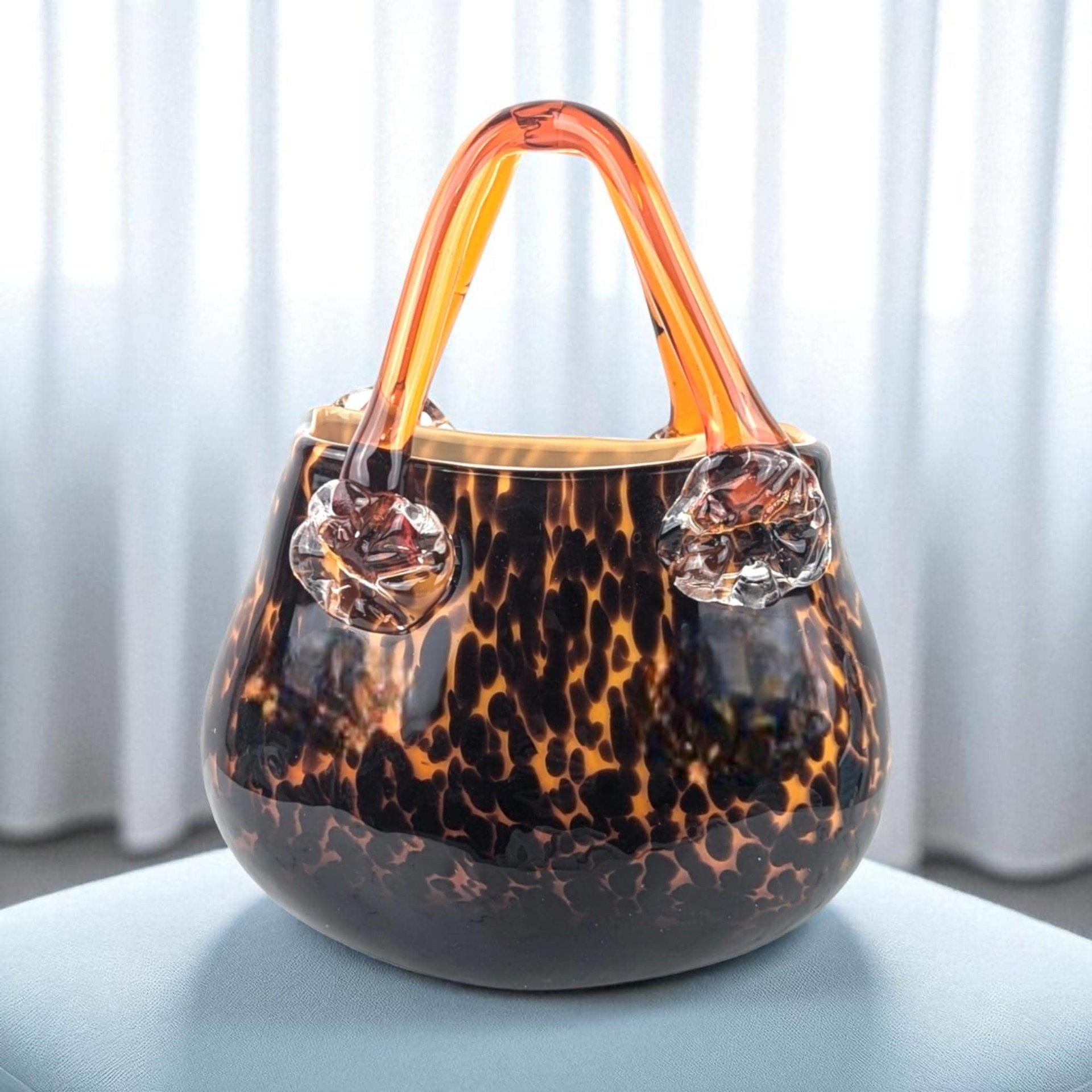 Vintage Art Glass Purse Figurine: Brown & Amber Sculpture, Fall Decor