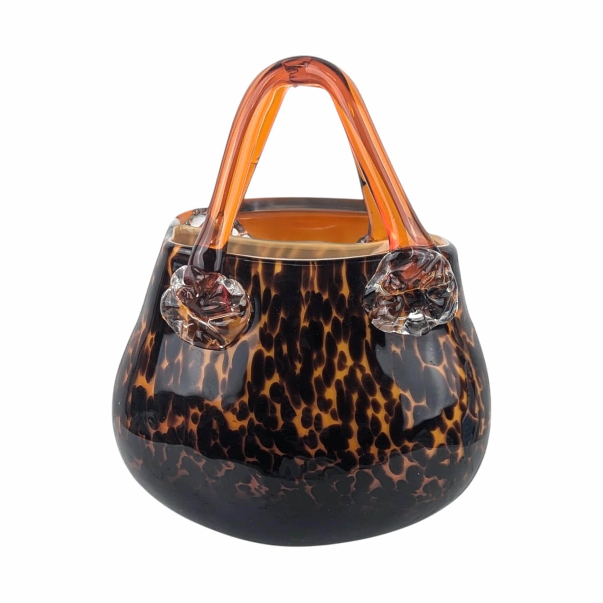 Vintage Art Glass Purse Figurine: Brown & Amber Sculpture, Fall Decor