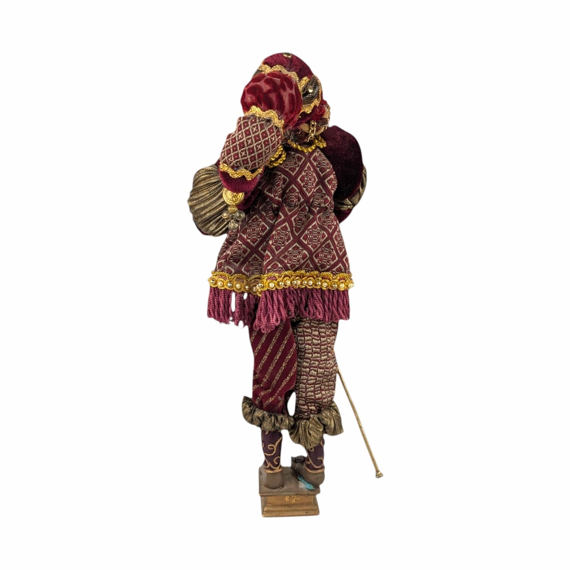 Vintage Santa's Elf Jester Figure: Maroon Whimsical Christmas Decor