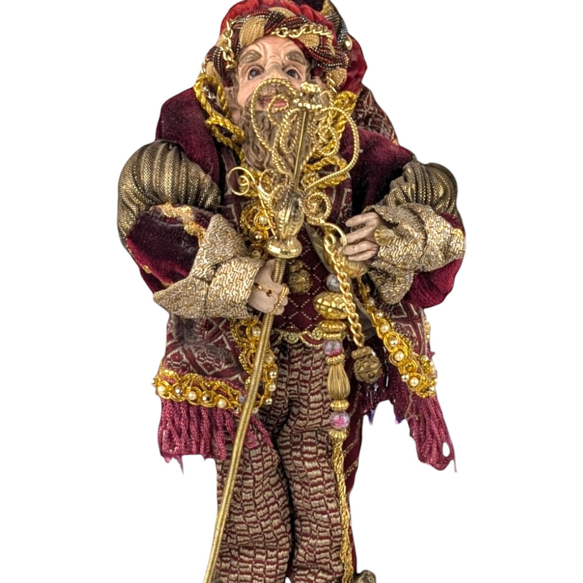 Vintage Santa's Elf Jester Figure: Maroon Whimsical Christmas Decor