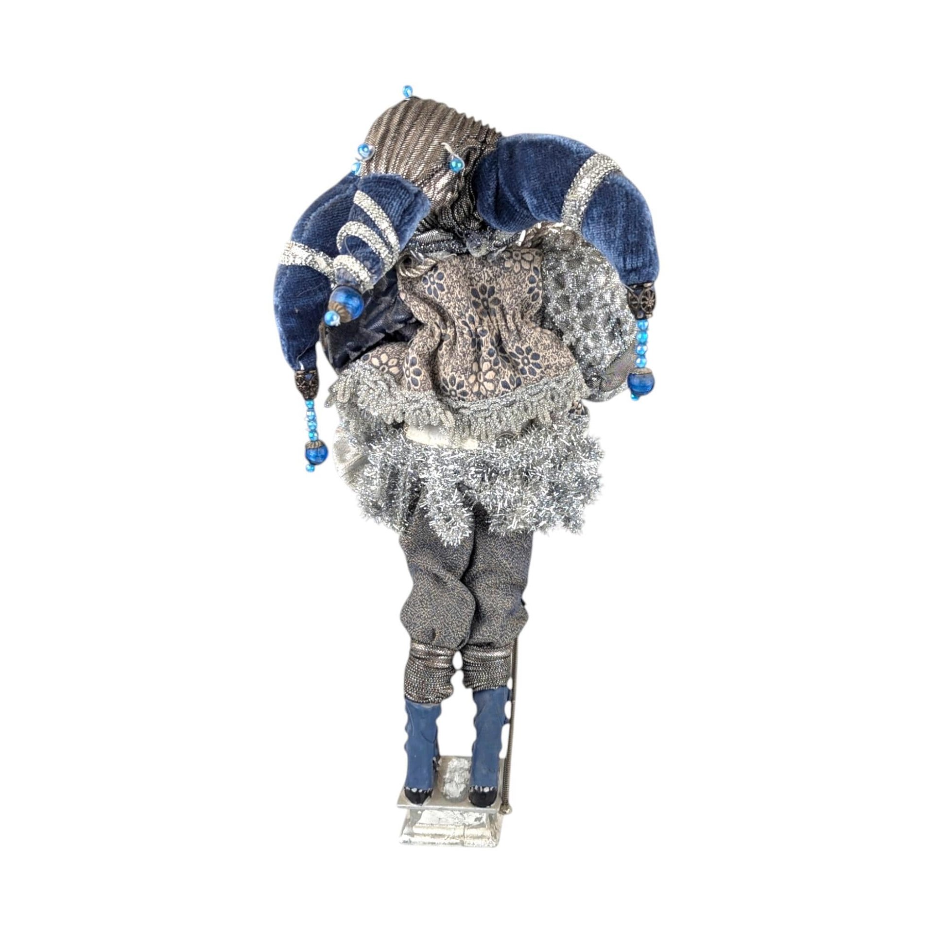 Vintage Santa's Elf Jester Figure: Whimsical Blue Christmas Decor