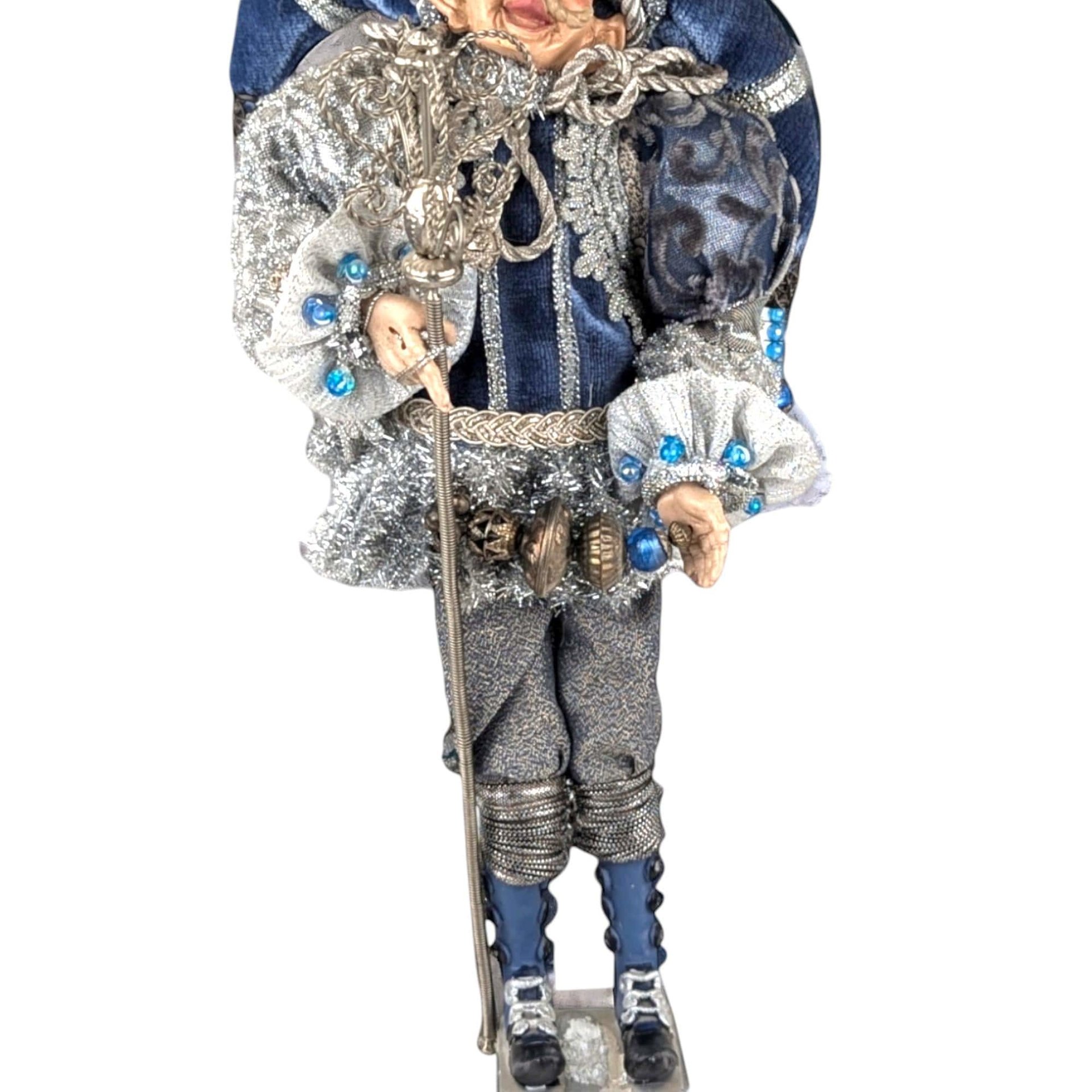 Vintage Santa's Elf Jester Figure: Whimsical Blue Christmas Decor