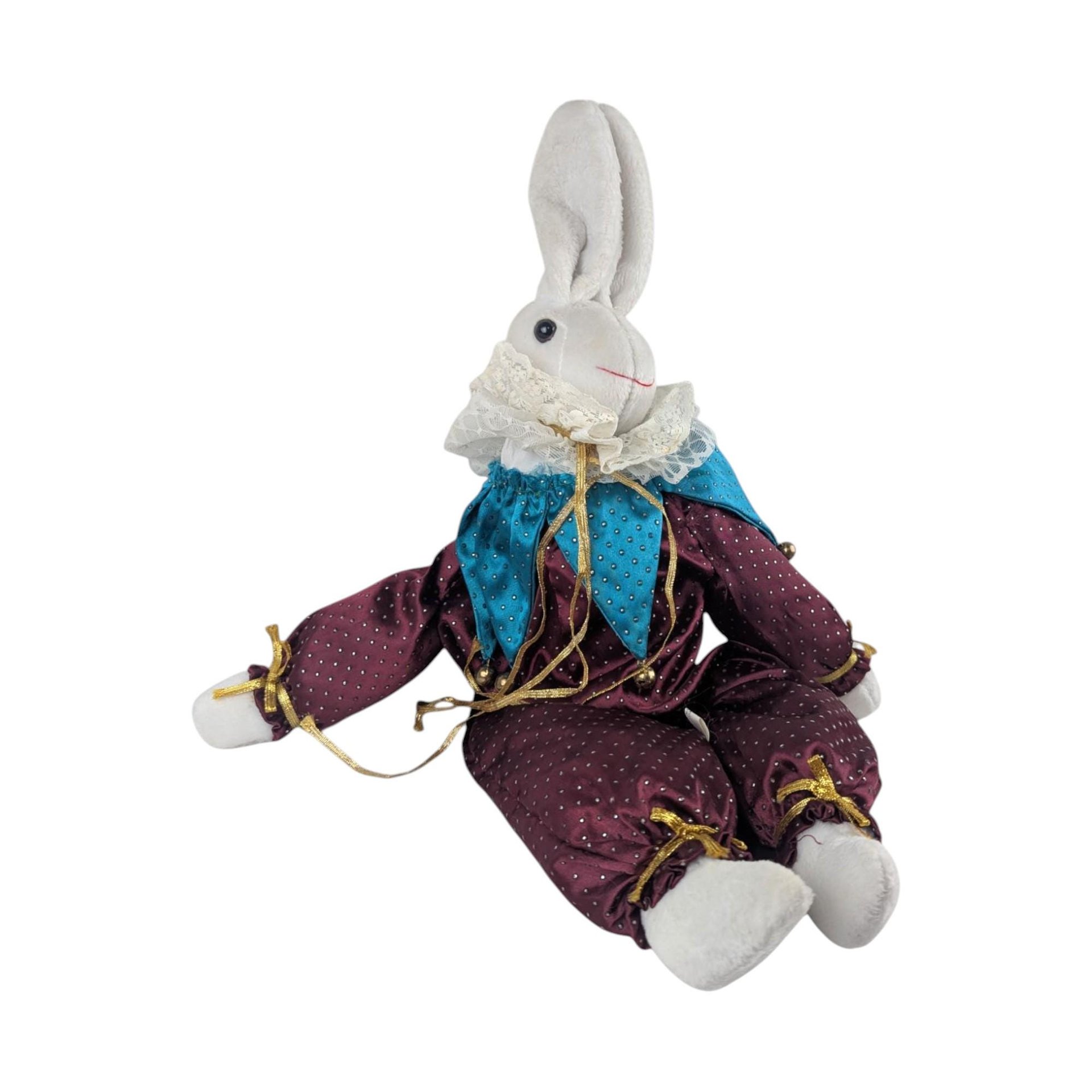 Vintage Harlequin Bunny Plush: Limited Edition Jester Rabbit Shelf Sitter