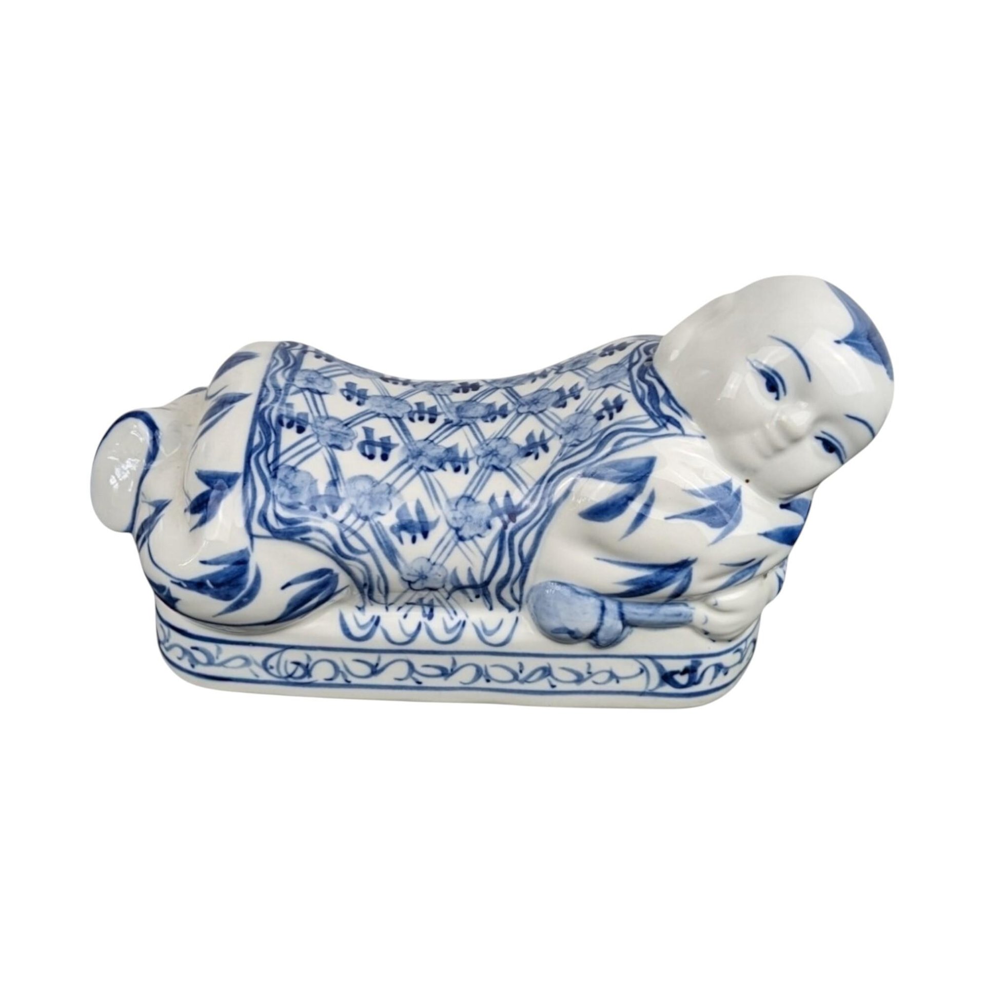 Vintage Blue & White Chinese Porcelain Headrest: Asian Decor Pillow