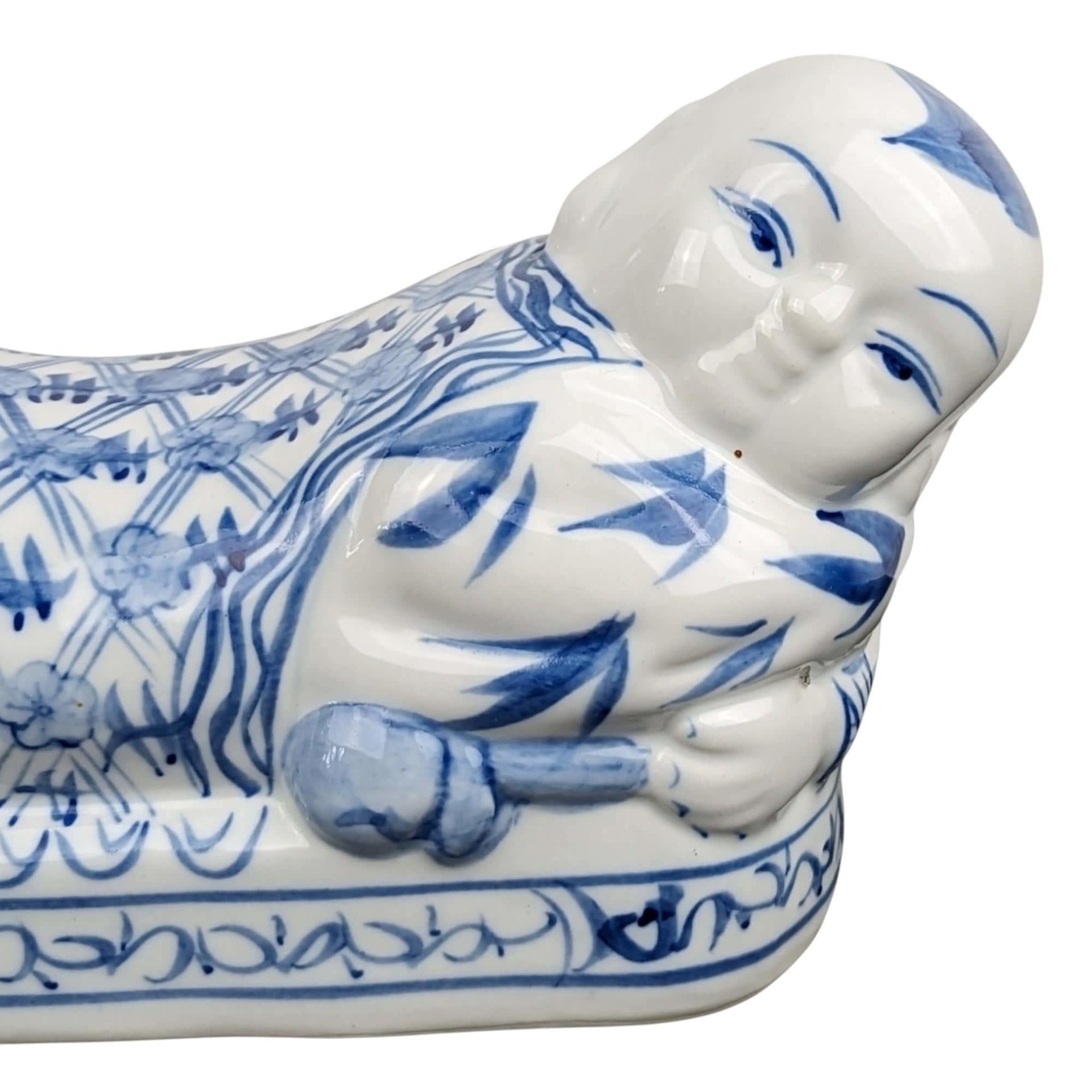 Vintage Blue & White Chinese Porcelain Headrest: Asian Decor Pillow