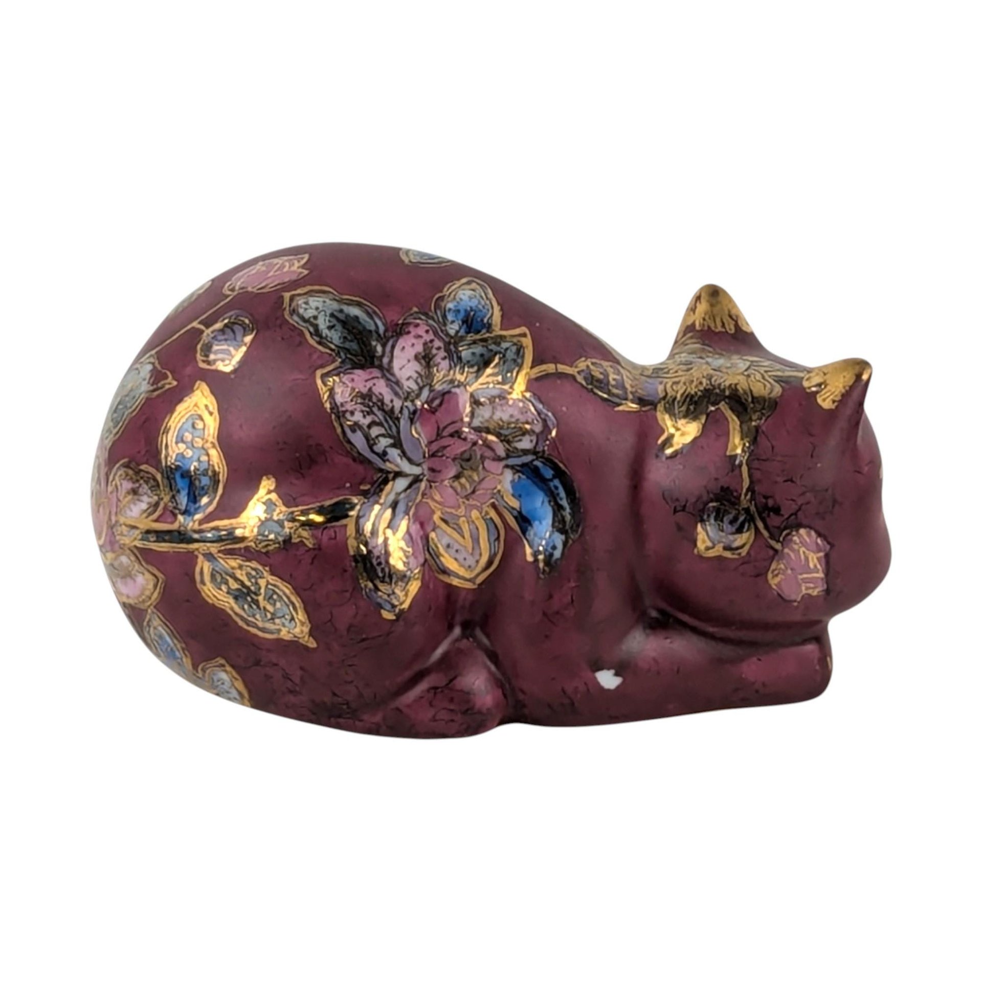 Vintage Fitz and Floyd Ceramic Cat Figurine: Hand-Painted Floral Decor