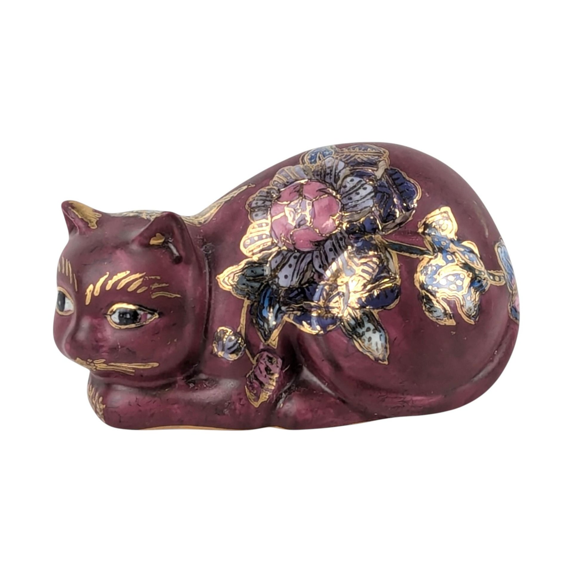 Vintage Fitz and Floyd Ceramic Cat Figurine: Hand-Painted Floral Decor