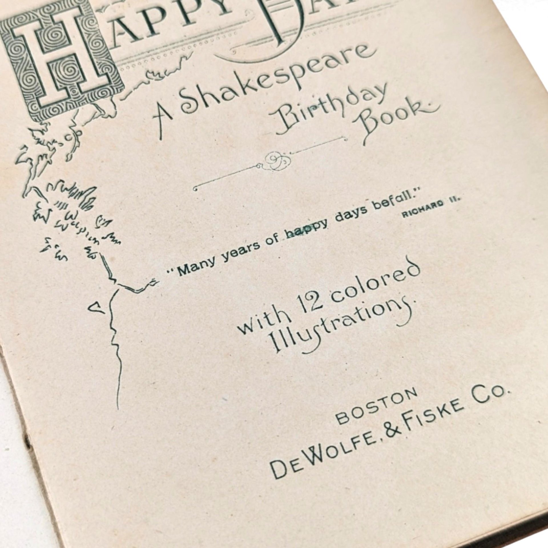 Antique 1904 "Happy Days" Birthday Book: Illustrated Shakespeare Gift Book