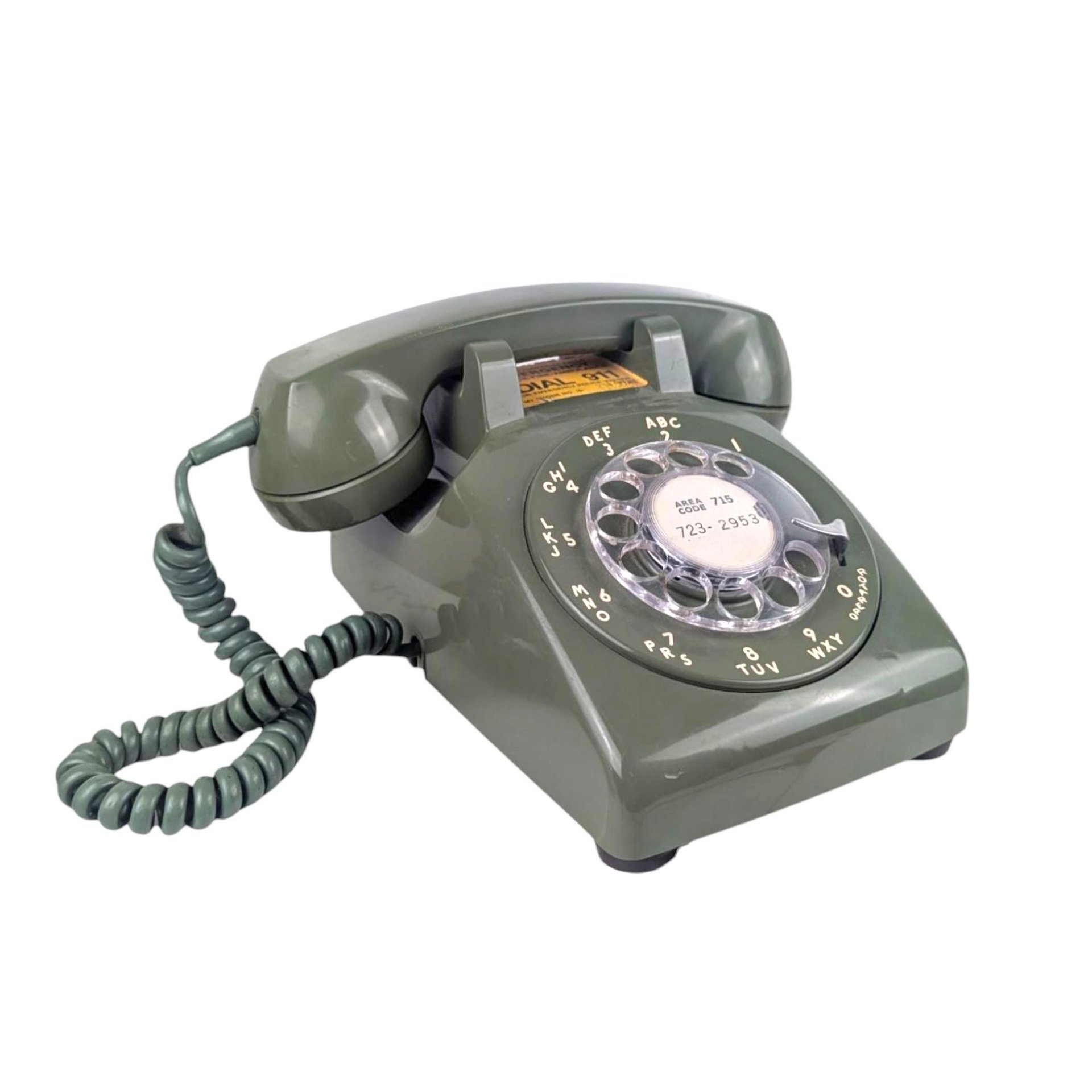 Vintage 1970s Olive Green Rotary Desk Phone: Mid Century Decor Prop