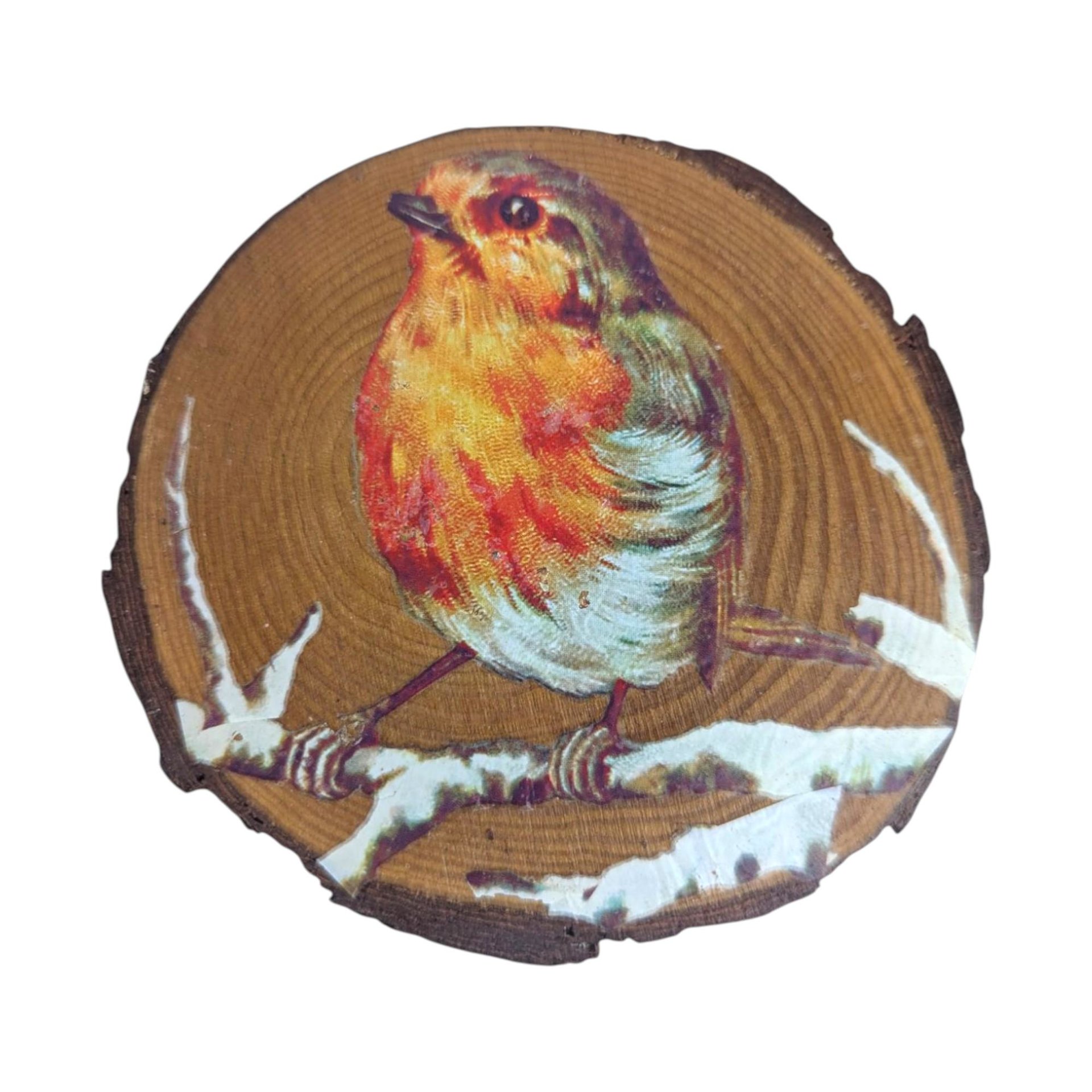Vintage Wood Slice Coasters (Set of 6): Nature Fairy & Bird Designs