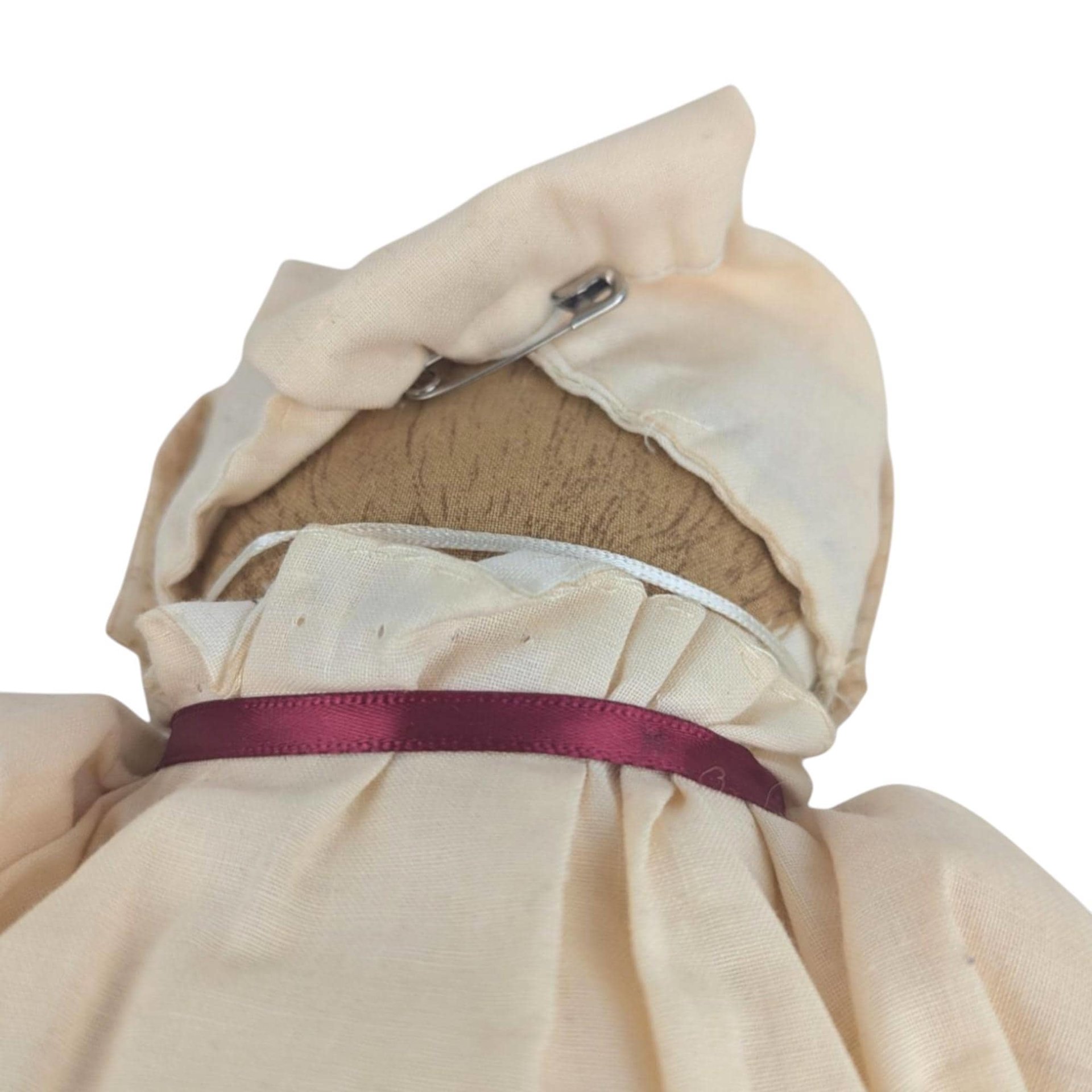 Vintage Handmade Cloth Doll: Long Lace Dress & Bonnet, Folk Art Decor