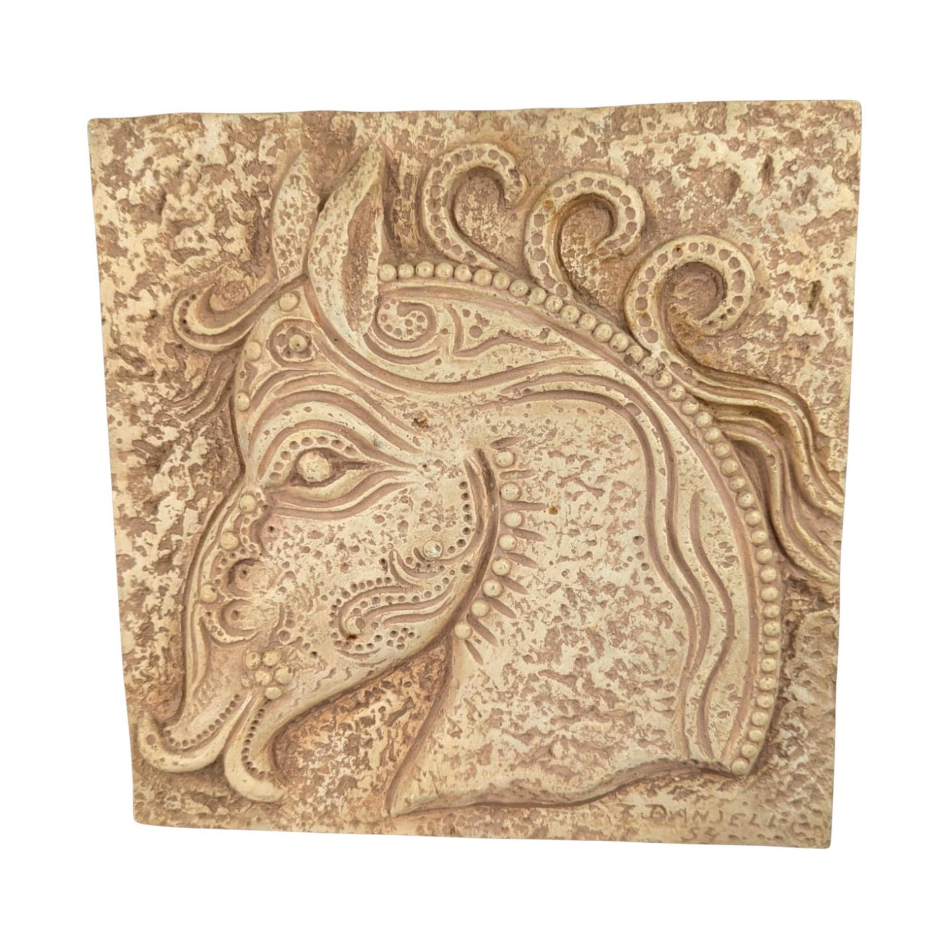 Vintage Greek Plaster Wall Plaques: Horse and Bull Relief Art