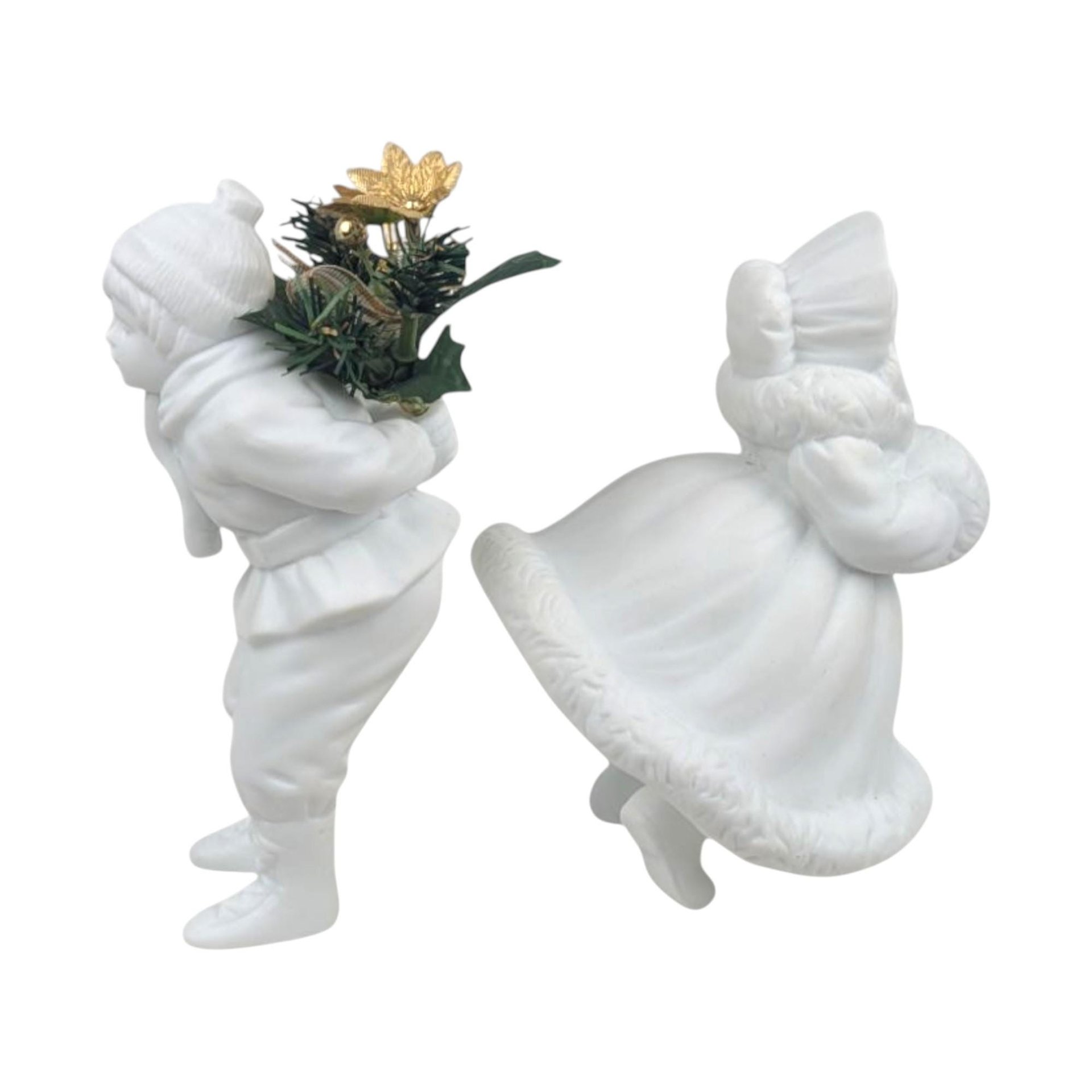 Vintage Dept 56 Skating Figurines: Bisque Porcelain Winter Decor