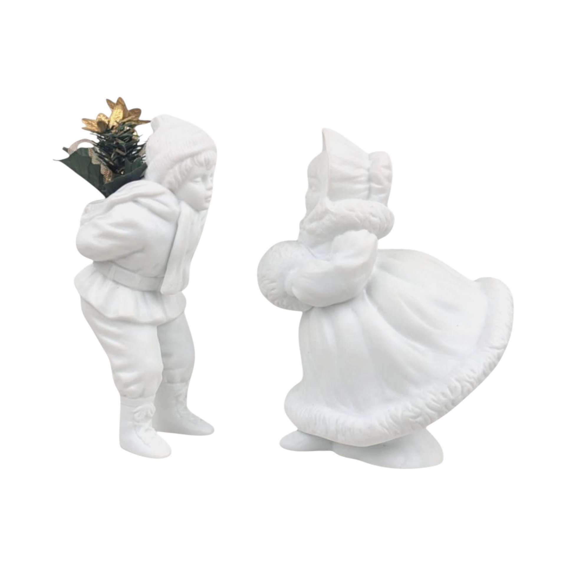 Vintage Dept 56 Skating Figurines: Bisque Porcelain Winter Decor