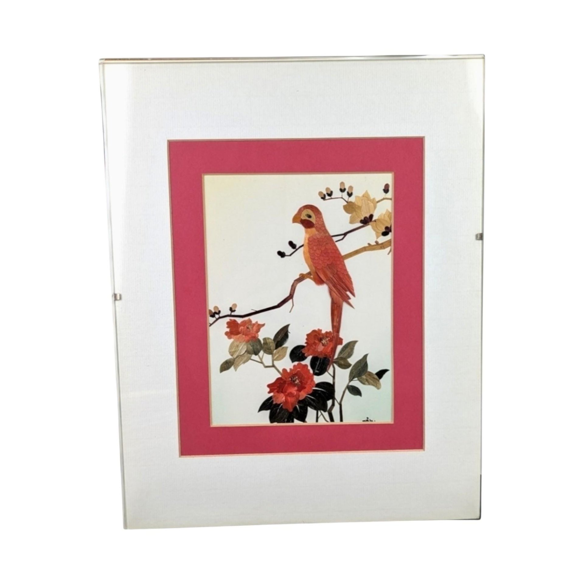 Vintage Bamboo Bird Wall Hanging: Asian Inspired Floral Art