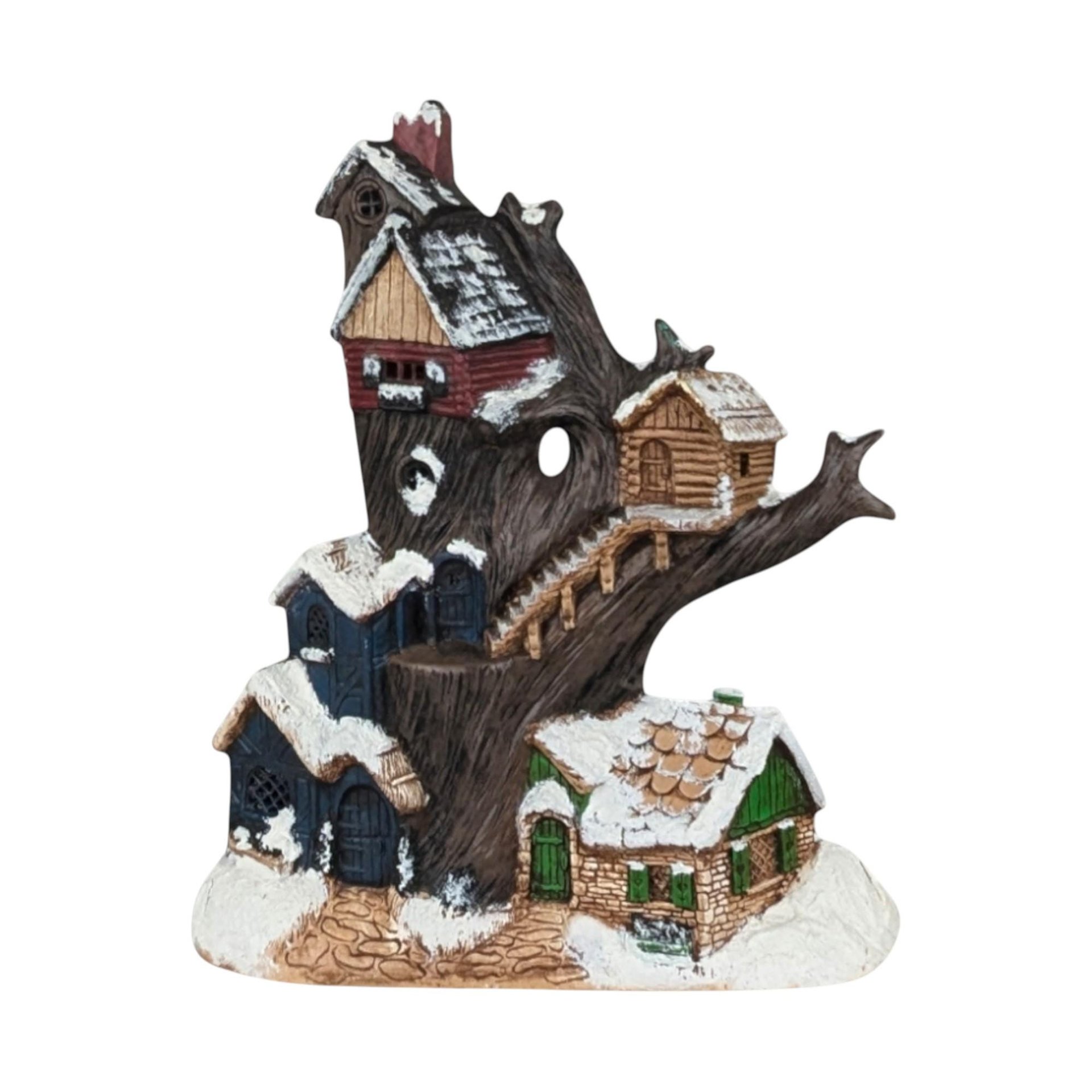 Vintage Handpainted Ceramic Halloween Treehouse Light: Spooky Lit Decor