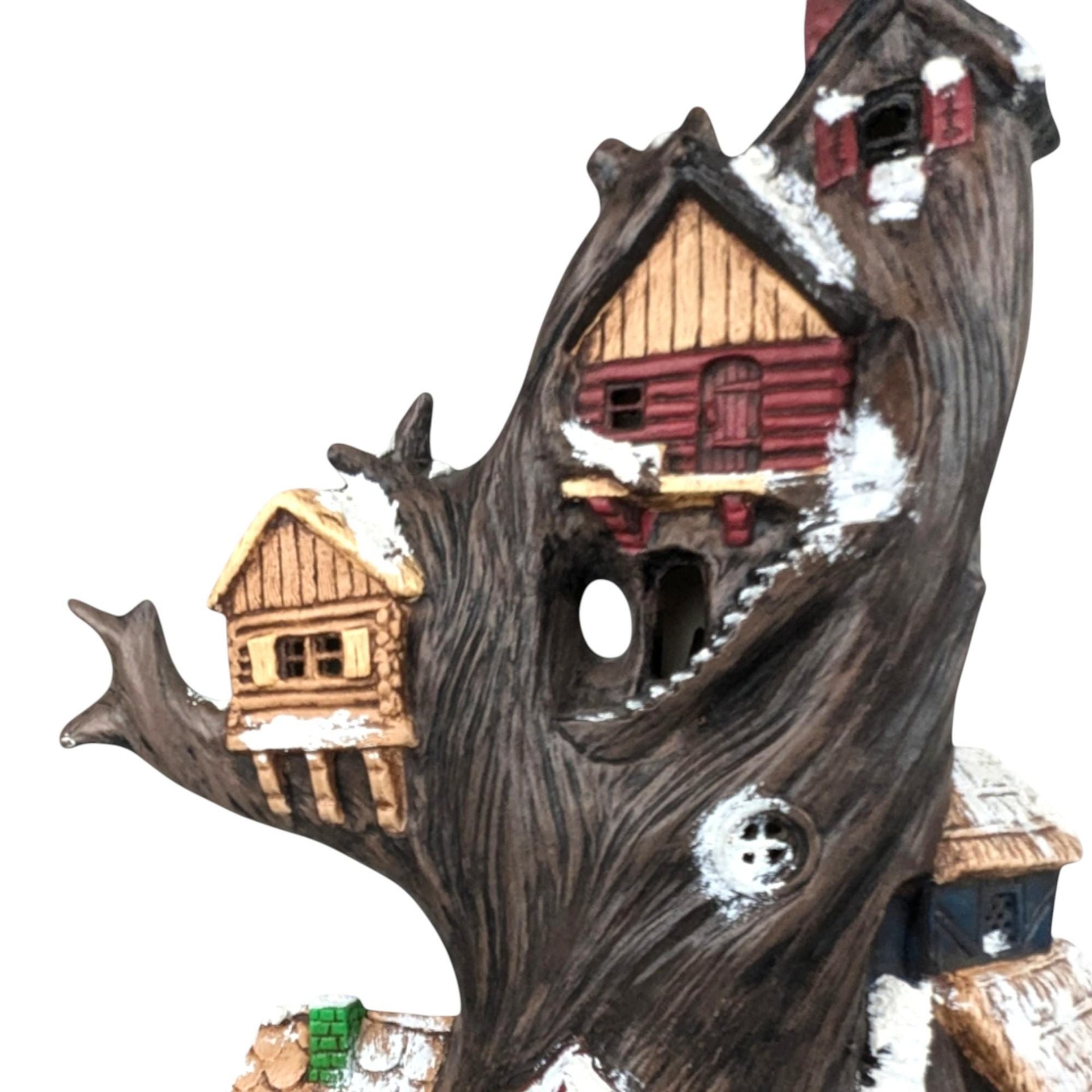 Vintage Handpainted Ceramic Halloween Treehouse Light: Spooky Lit Decor