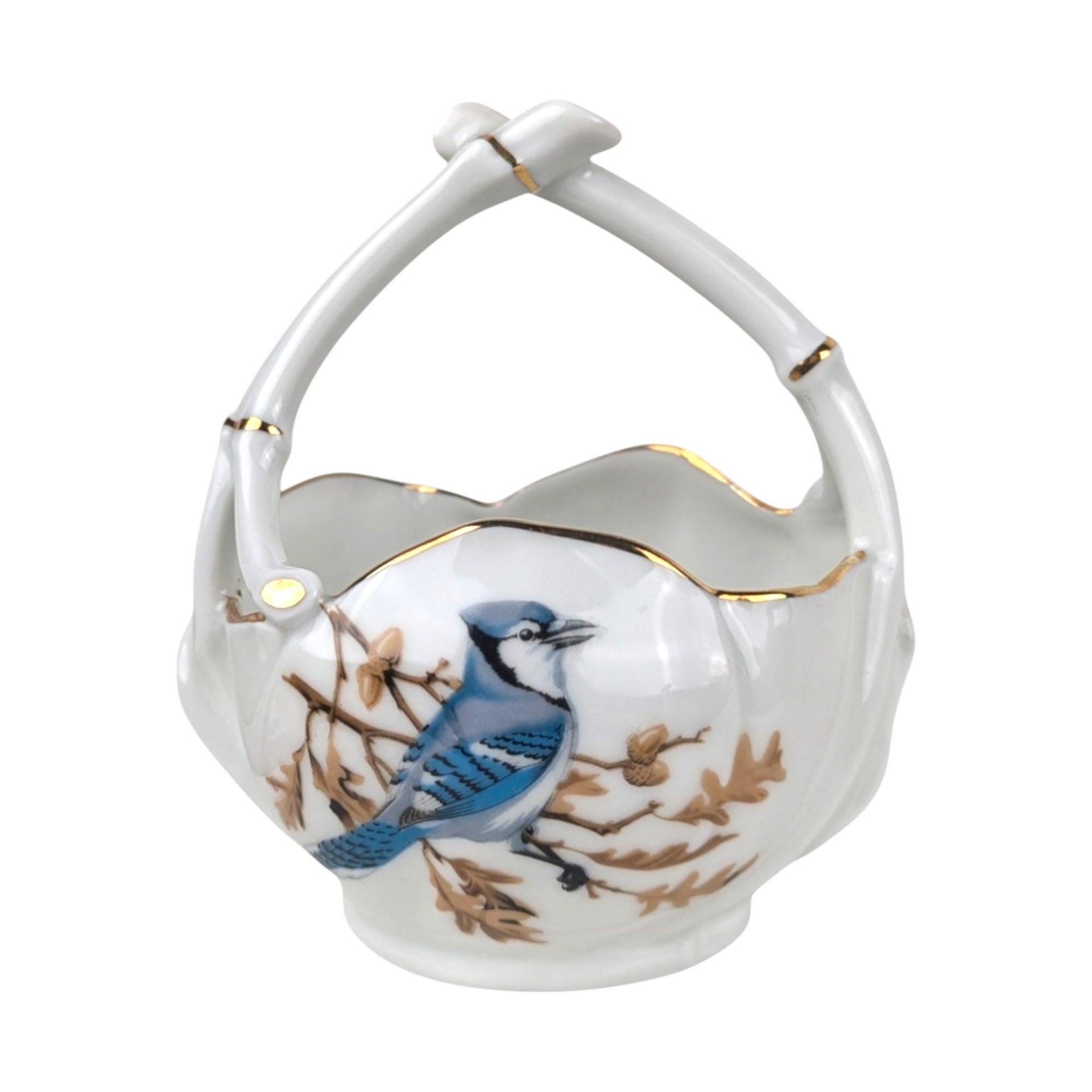 Vintage Limoges Porcelain Bird Baskets: Cardinal & Blue Jay Pair